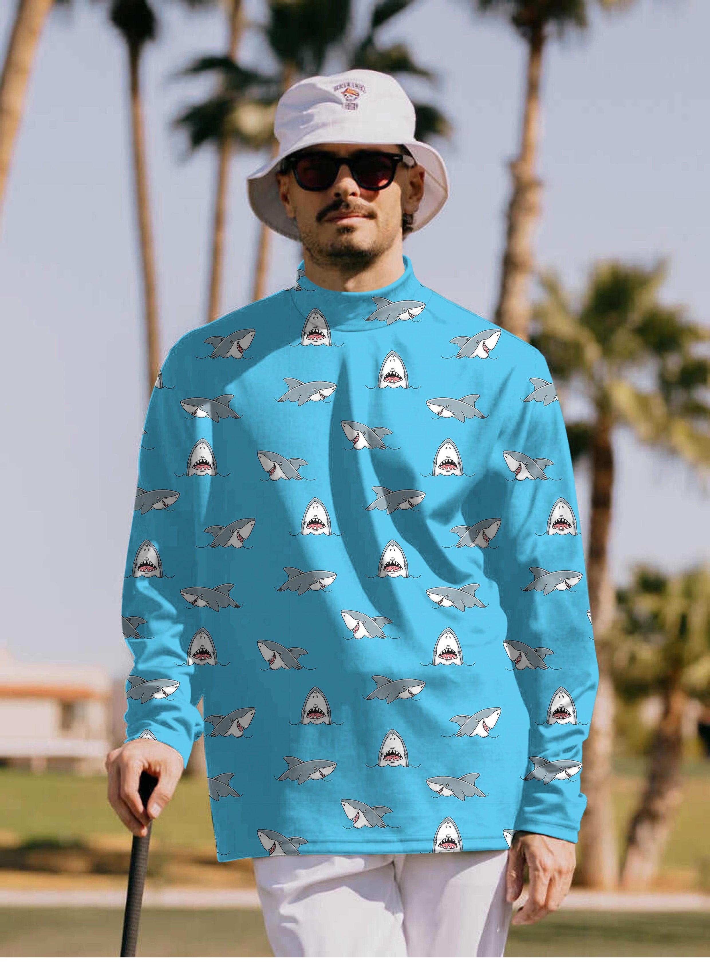 Men's Chomp Chomp shark Pullover High neck Long/Short sleeve T-Shirt