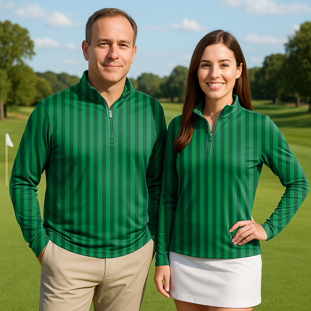Vertical stripes on a watermelon Couple Golf Active 3/4 Zipper Top Long Sleeves