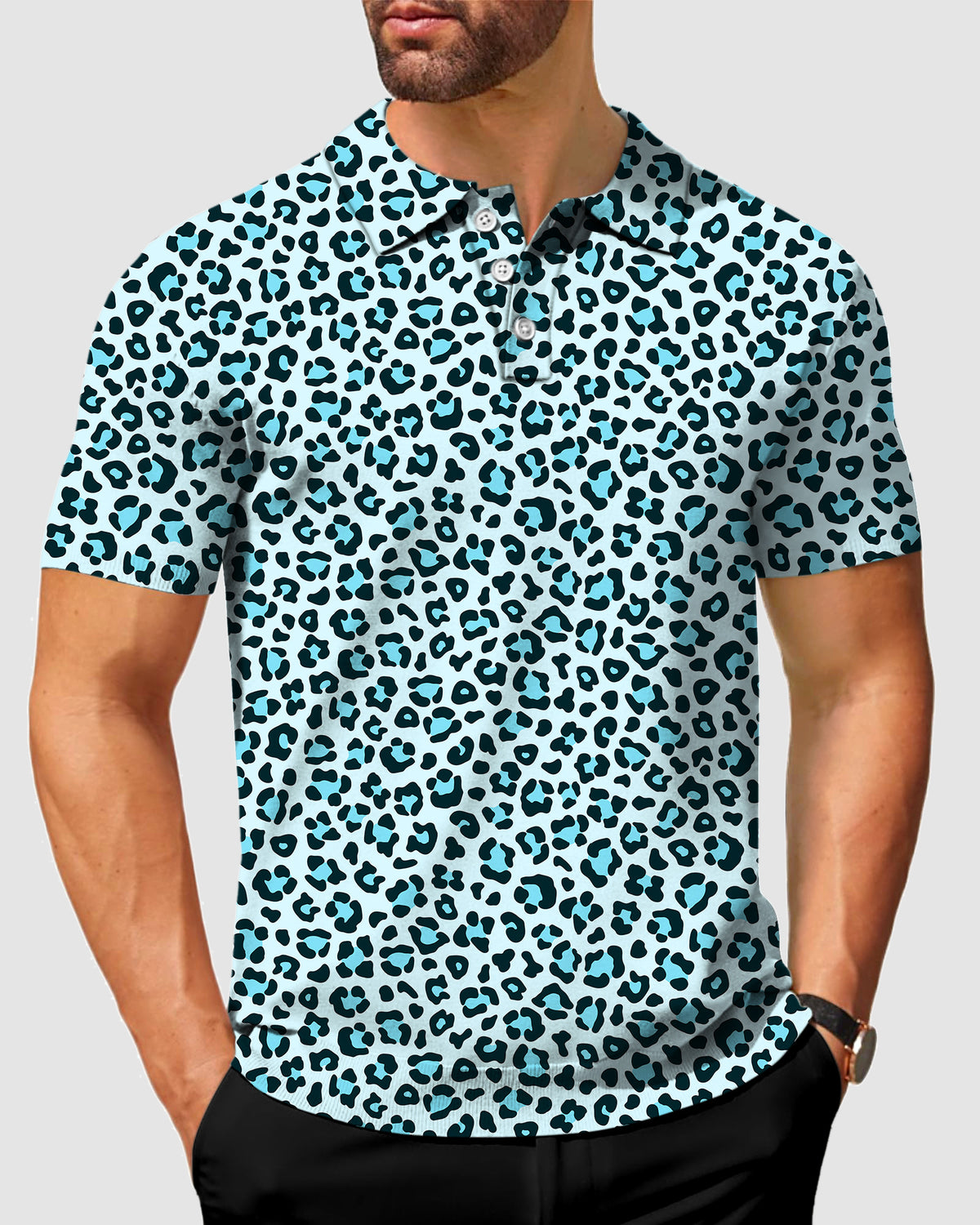 Men's Blue leopard print Polo