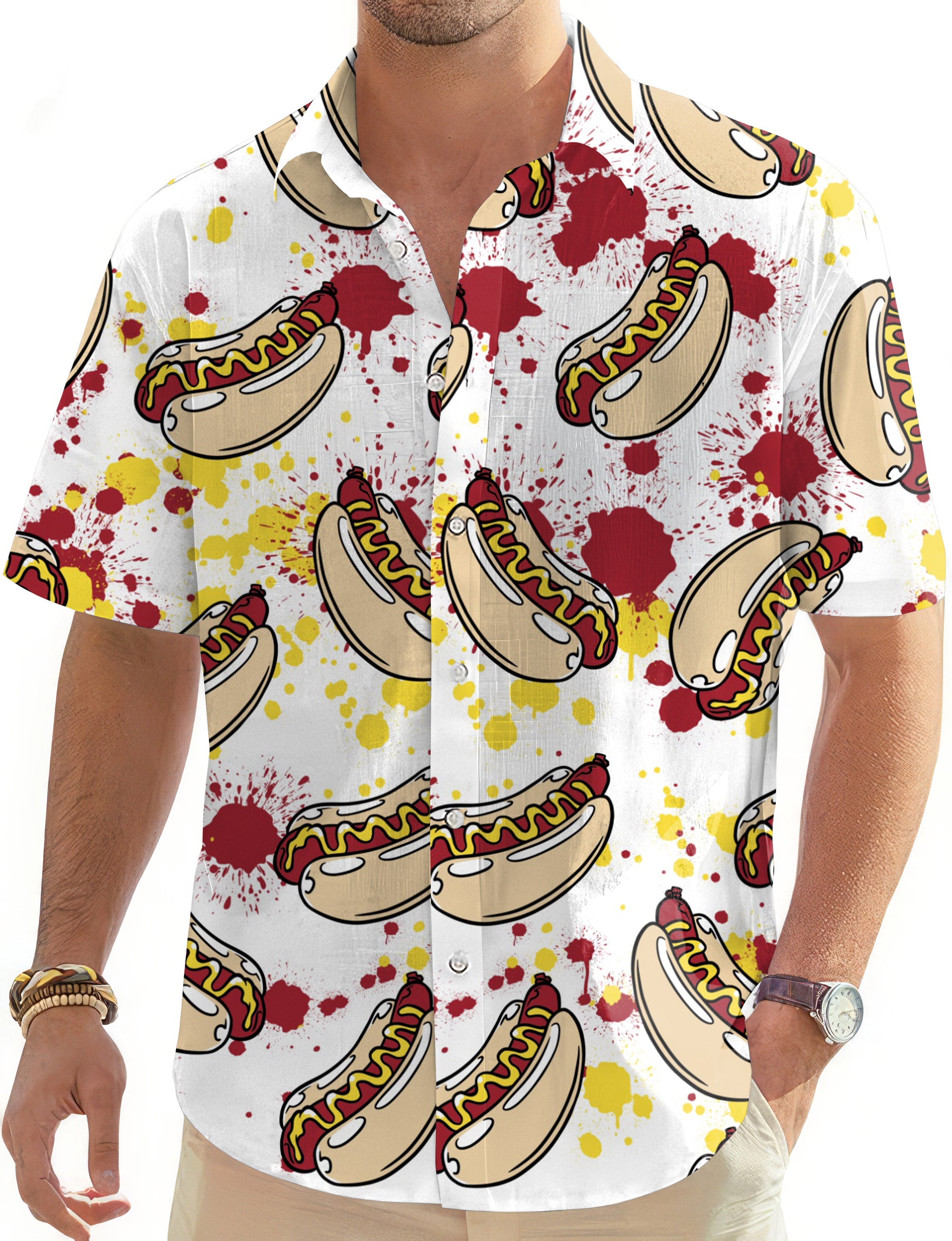 Hot Dog-Men's Golf Hawaiian Shirts Button Down Shirt
