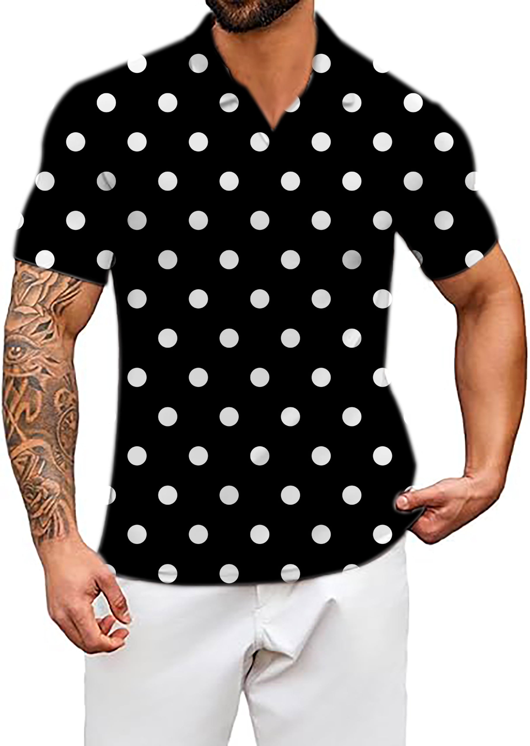 Men's Pink Polka Dots V Neck Golf Polo Shirts