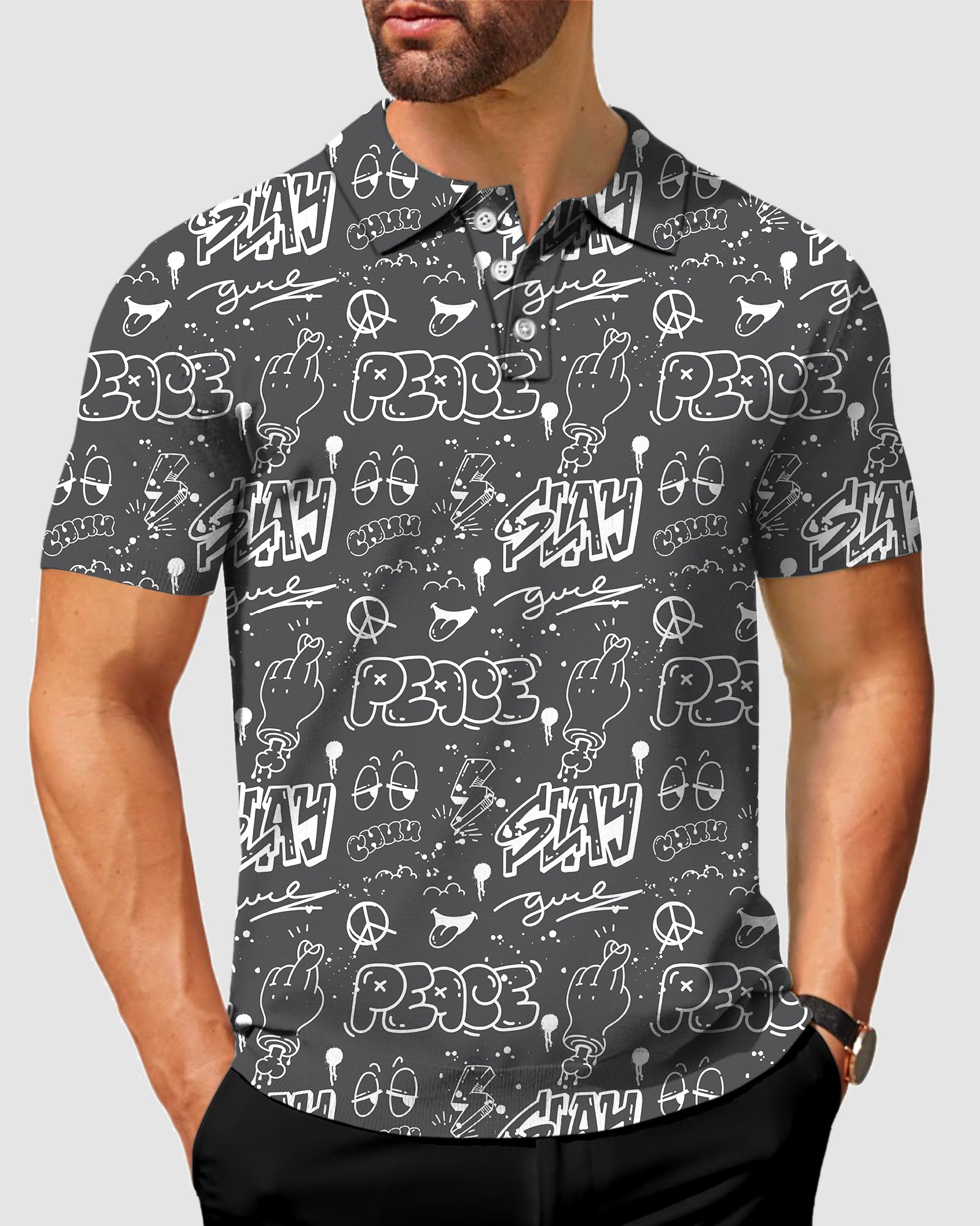 Men's Gray Slay Peace Polo