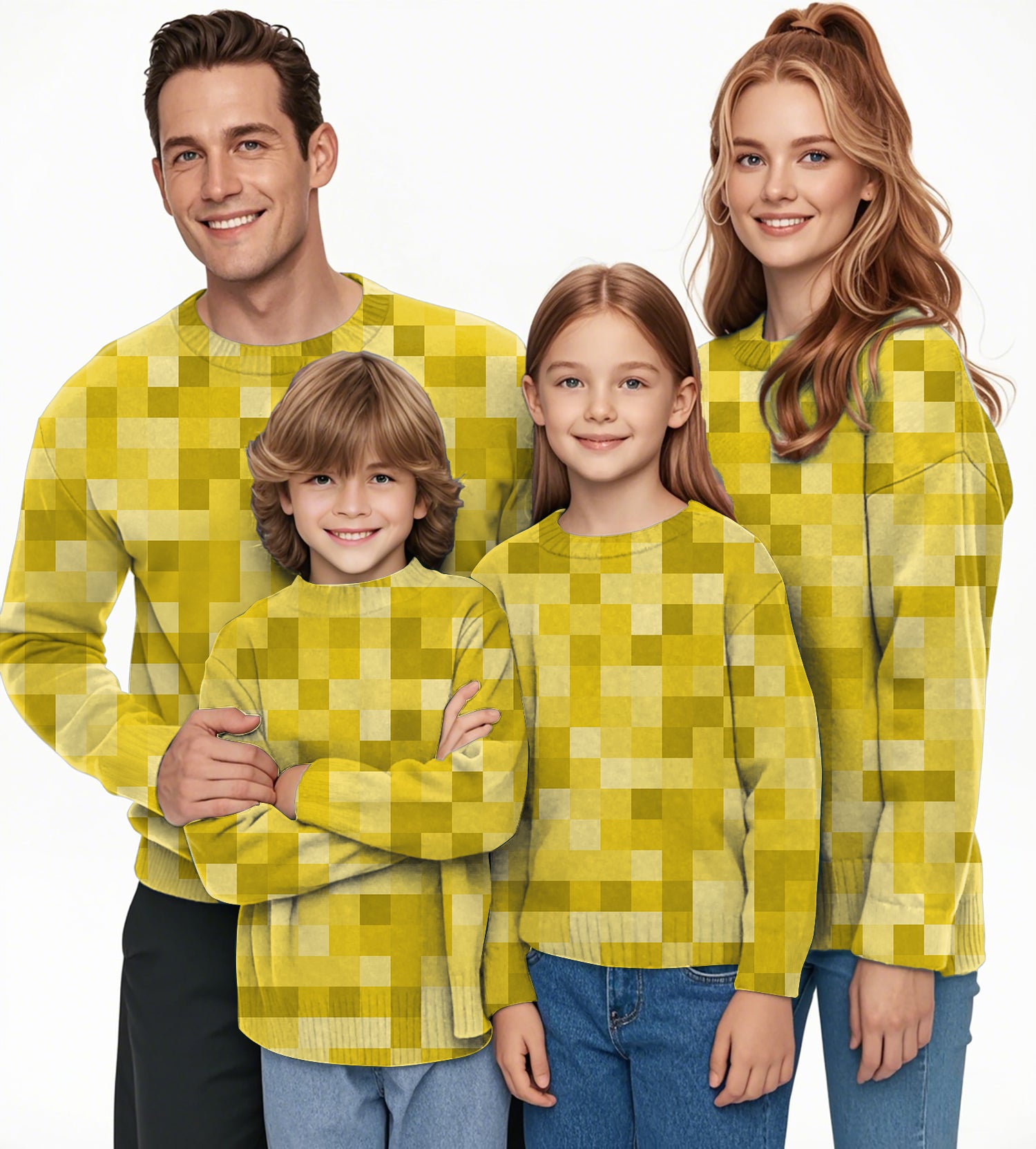 Yellow Pixel Big Crewneck Pullover Ugly Sweater Men Women boy girl family