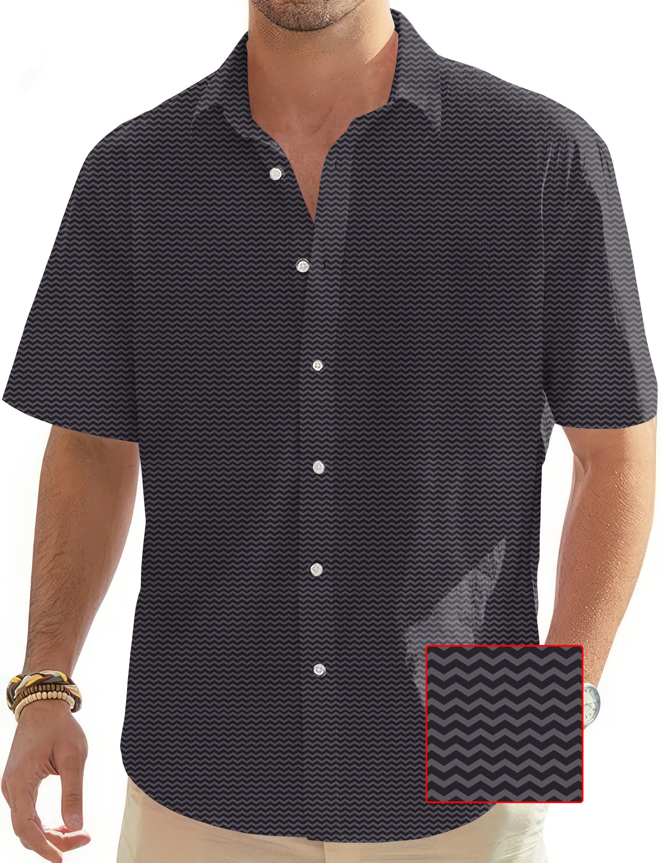 Brown Waves Men's Golf Hawaiian shirt with button-down and wave pattern