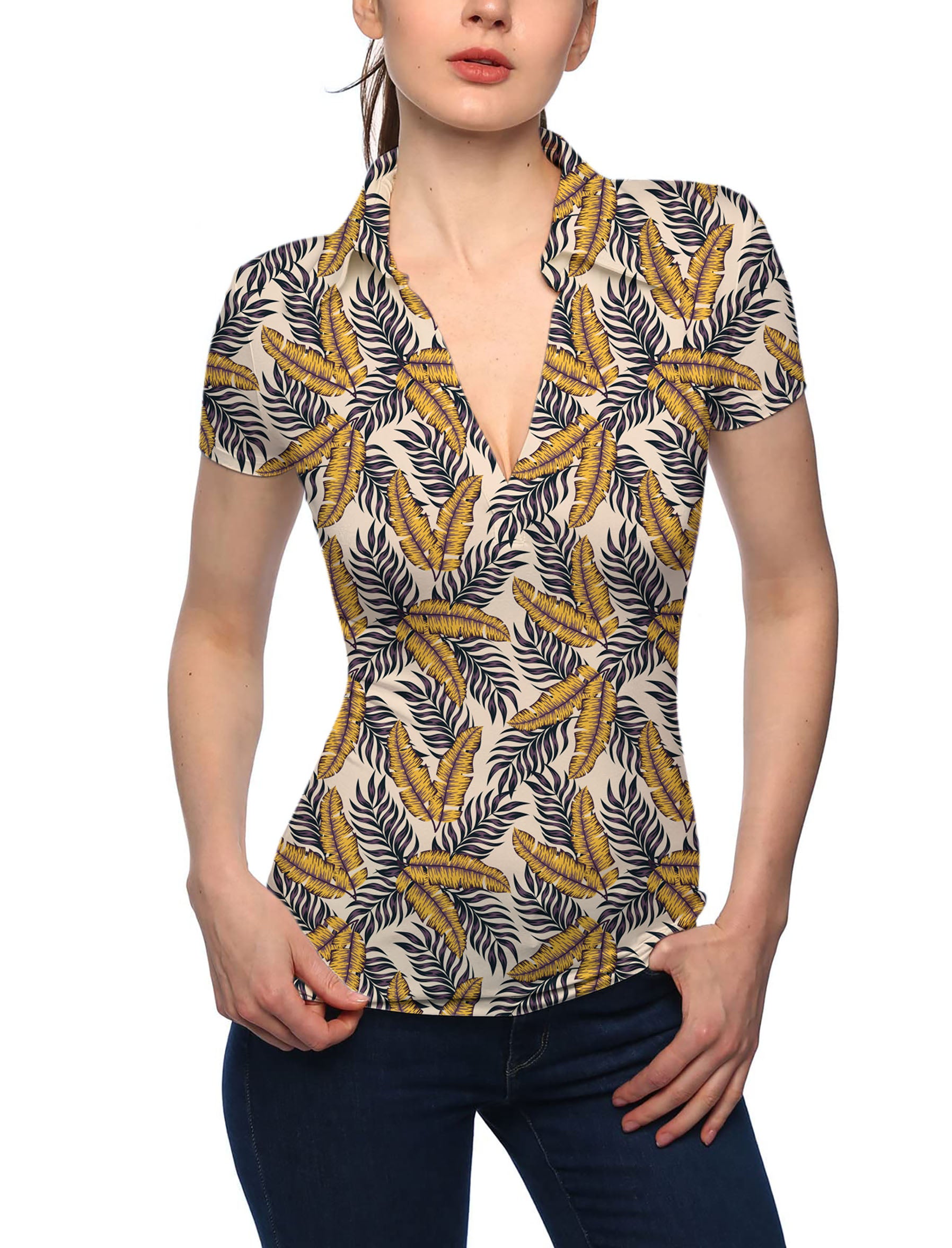 Women's Golden Tropics V Neck Golf Polo
