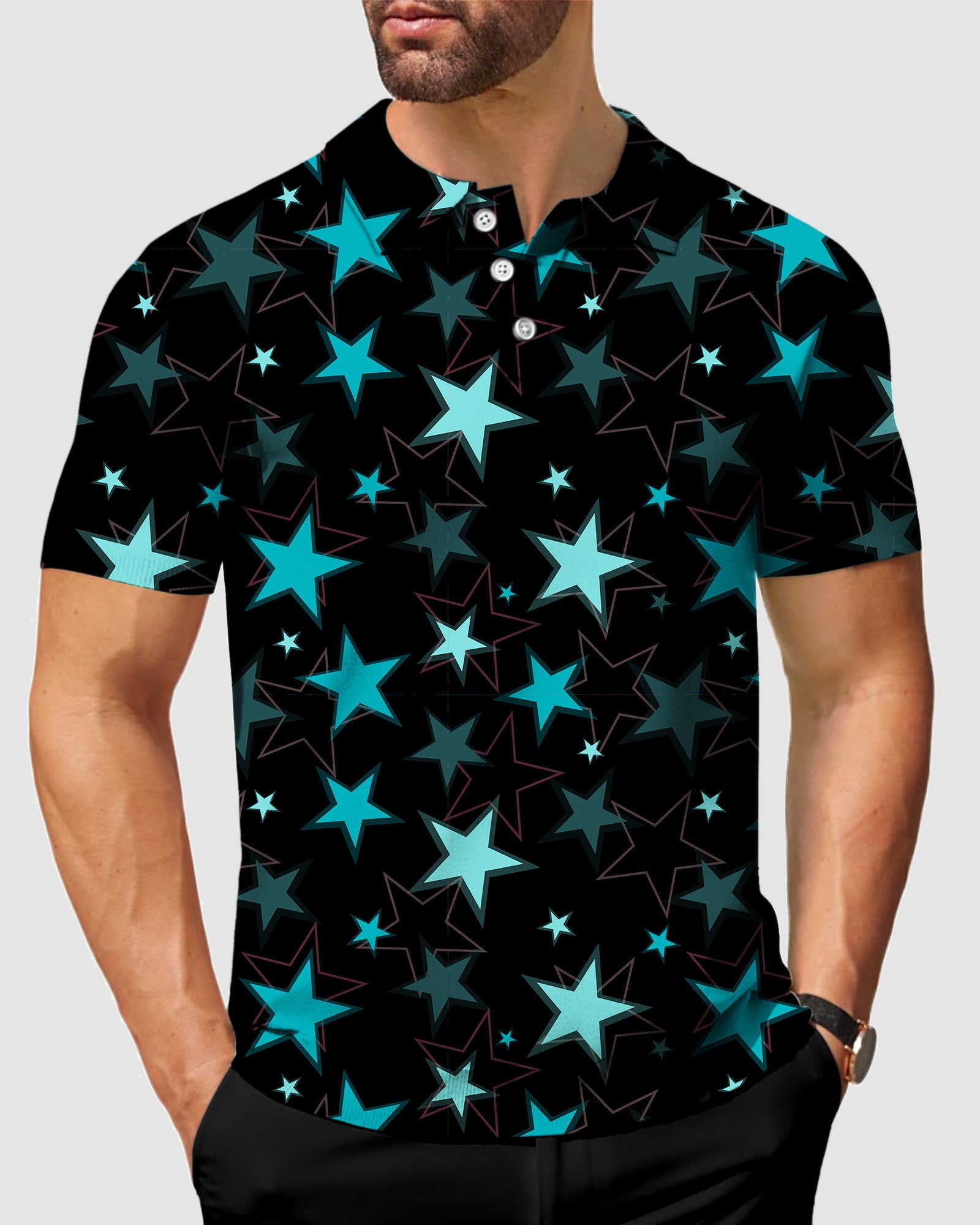 men's golf neon star polo