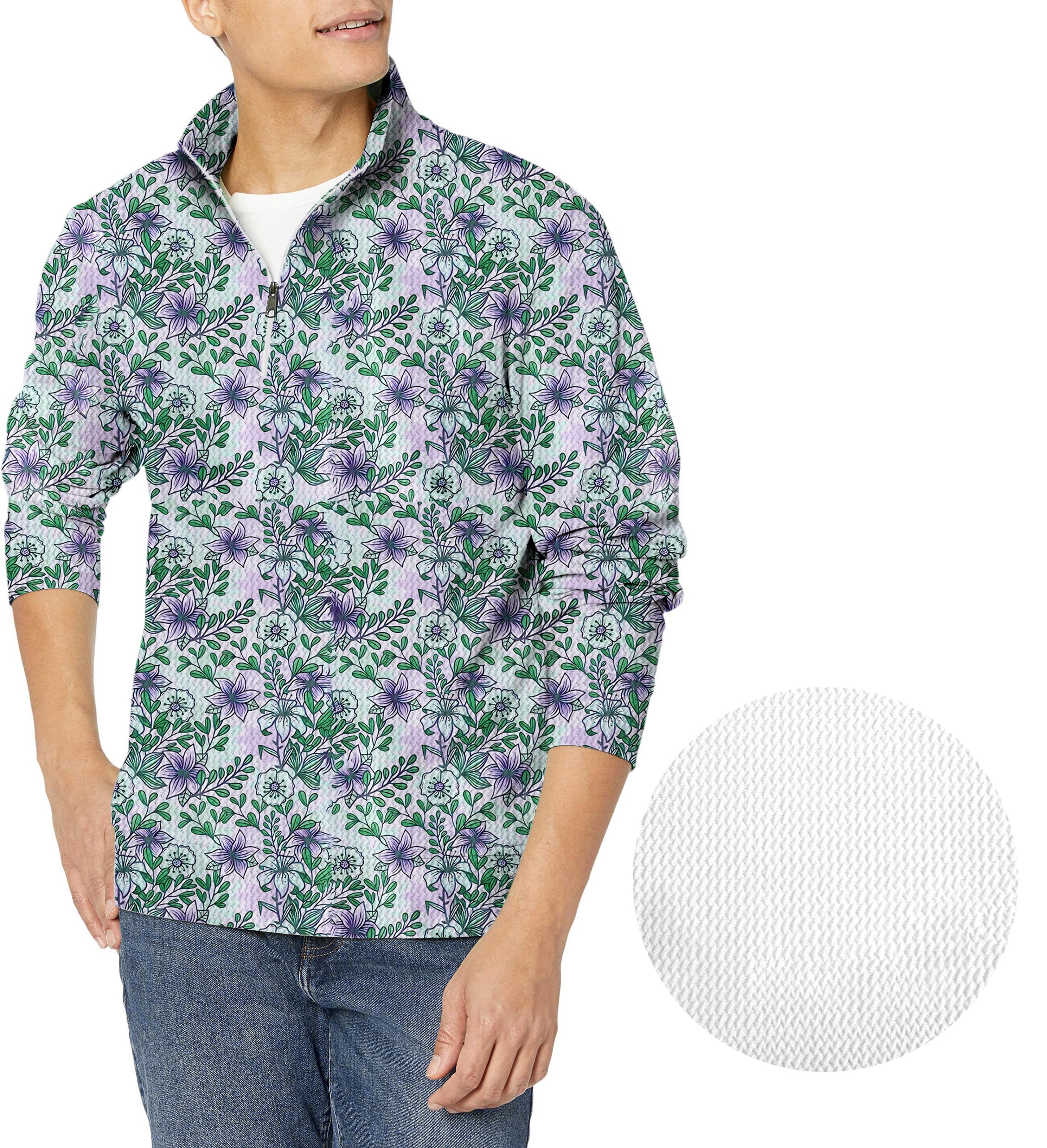Purple flowers-Men's Golf Waffle Zipper Pullover