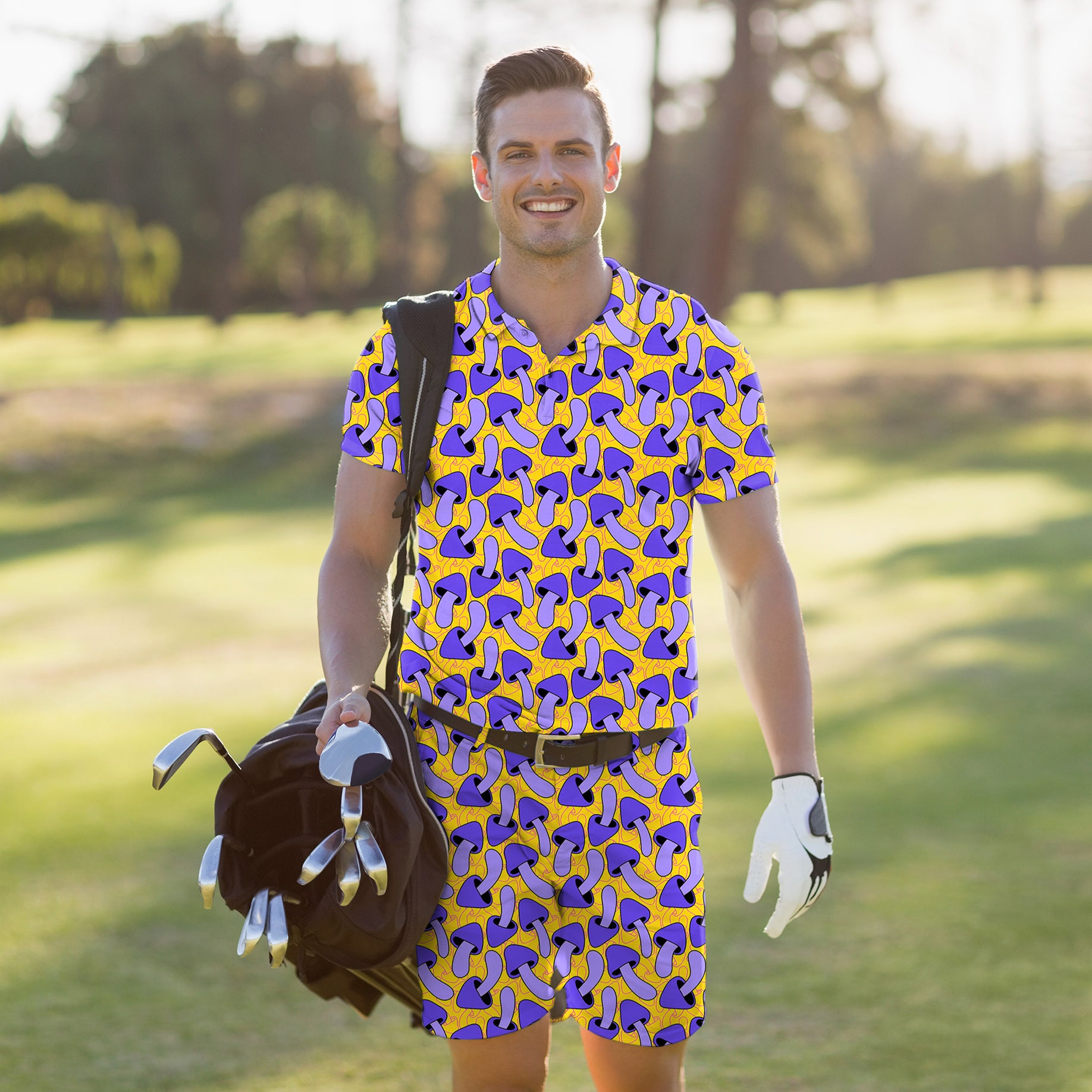 Men's Golf Set Polo+Shorts Psychedelic Mushroom Print