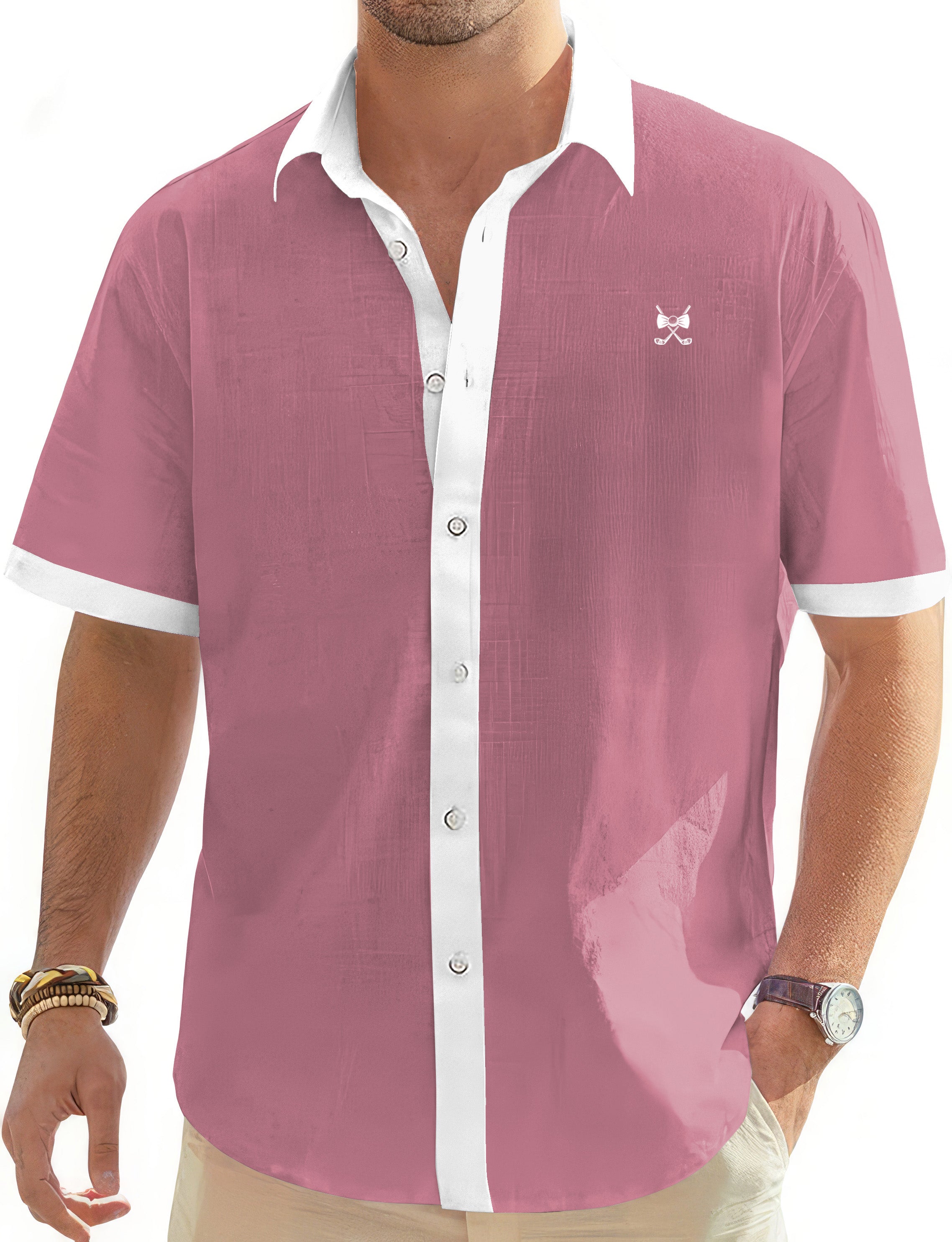 Pink White Hamster Men's Golf Hawaiian Shirts Button Down Shirt