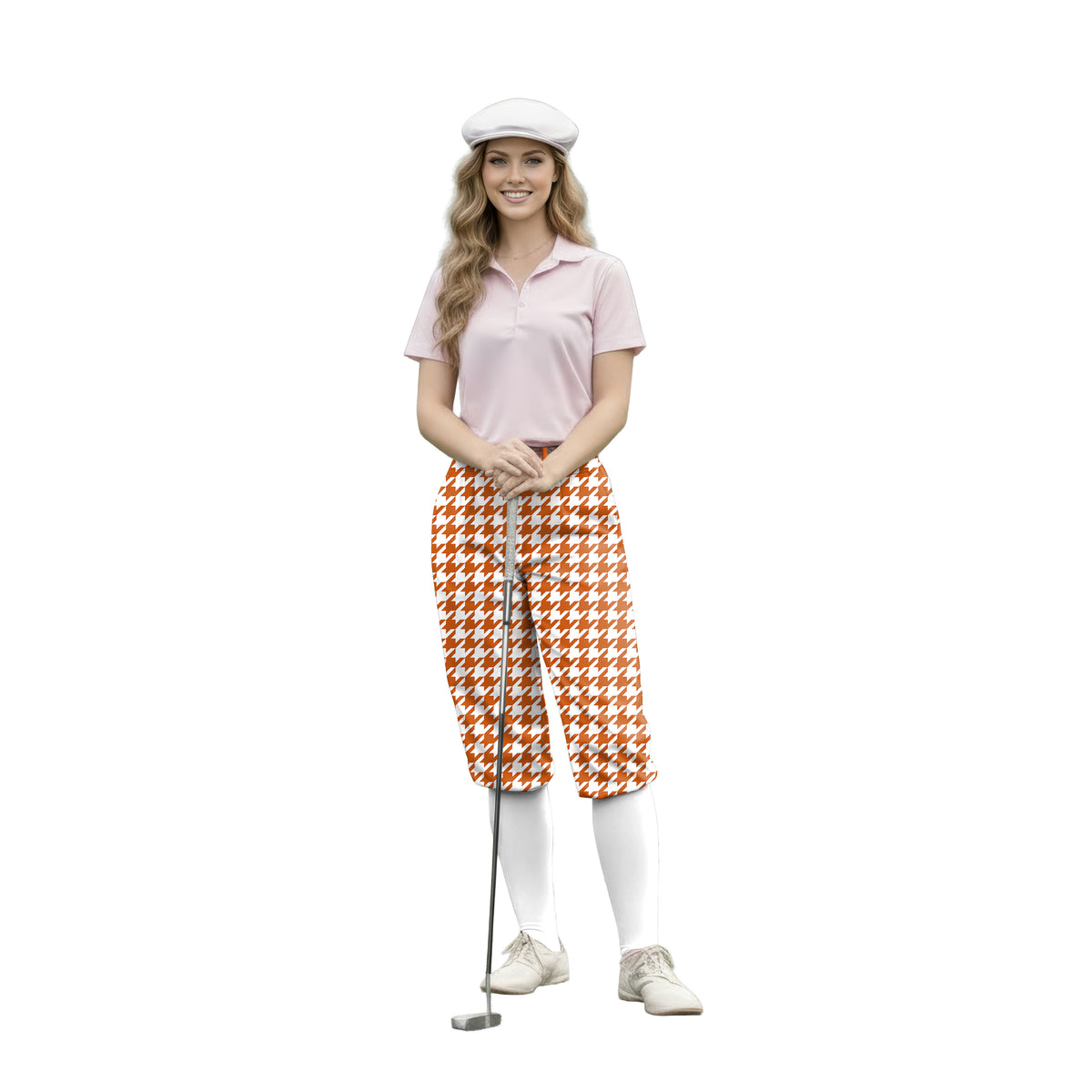 Personalize And Add To Cart Men's Halloween yellow and white houndstooth Polo Womens Golf Knickers Pants