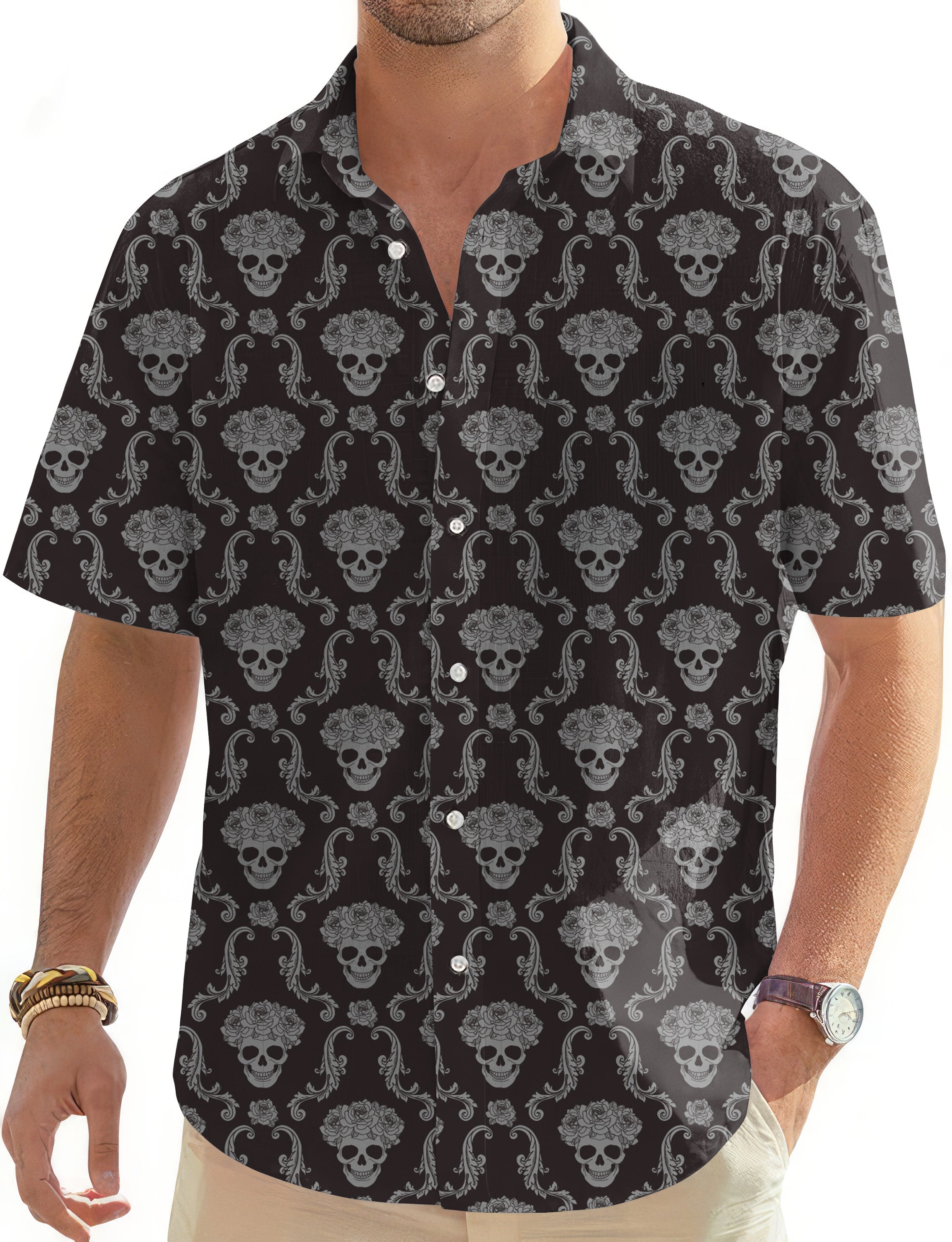 Halloween Classic Skull Men's Golf Hawaiian Shirts Button Down Shirt