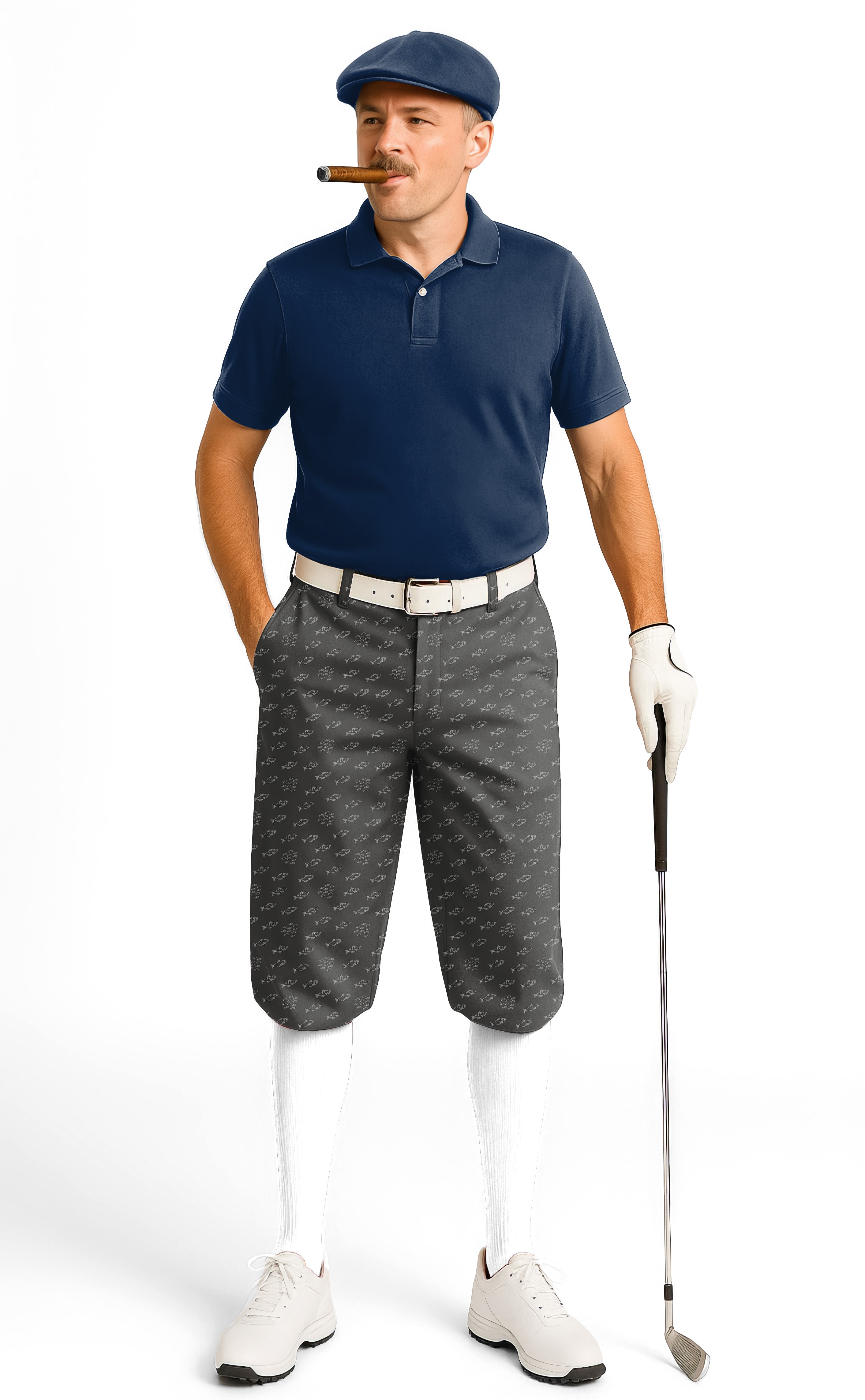 Minimal Fish Sketch Men's Golf Knickers Pants