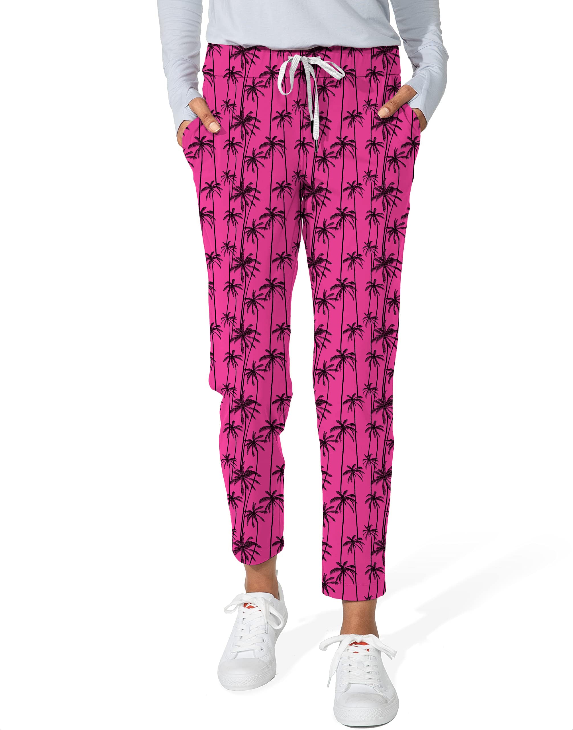 Rose-Red Coconut Trees Women's 7/8 Stretch Ankle Golf Pants