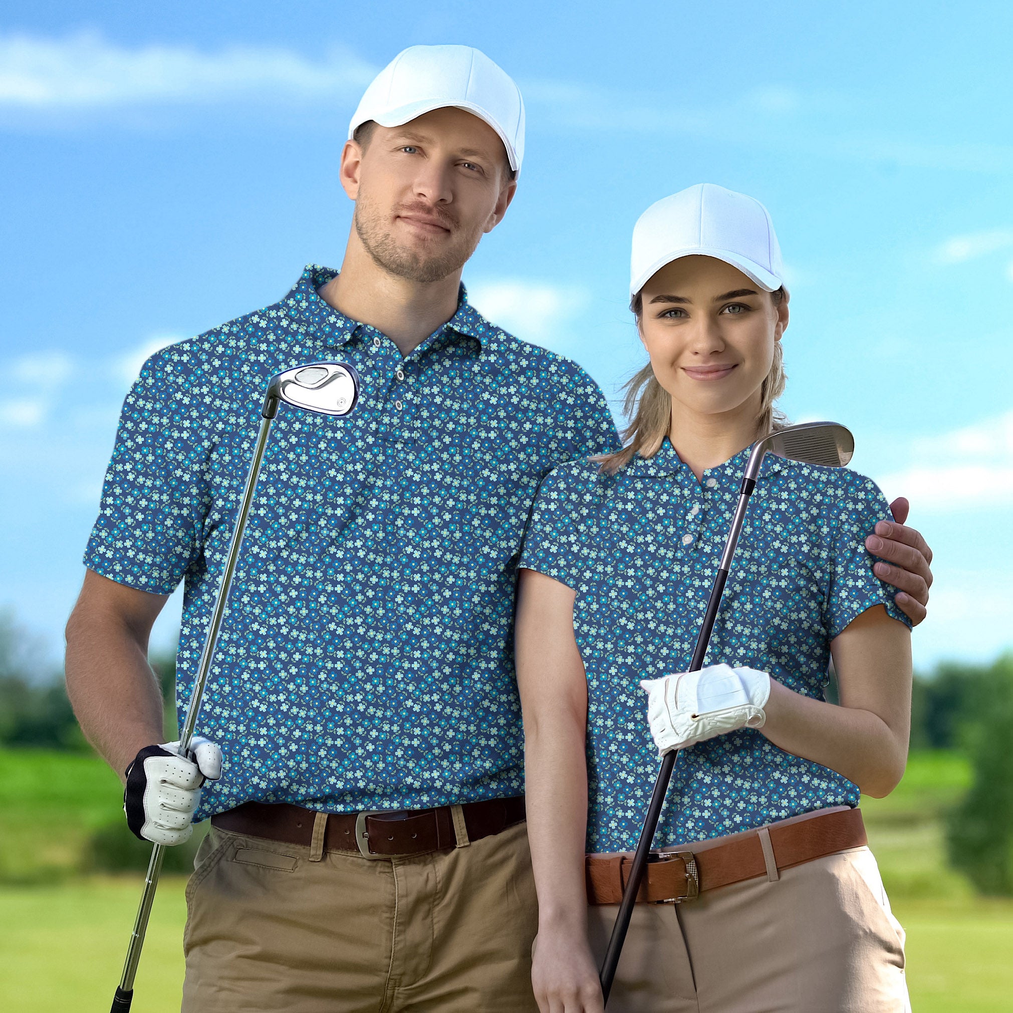 Golf Polo Couple Family set Navy blue Clover tournament