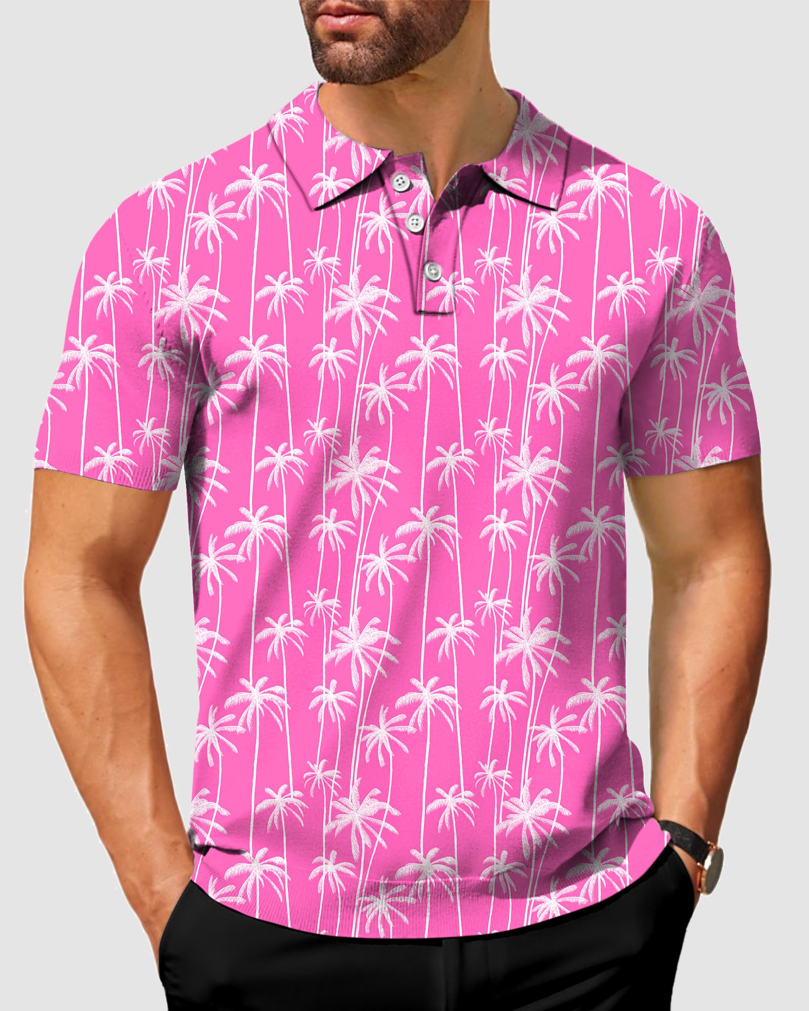 Men's Pink Coconut Tree Polo