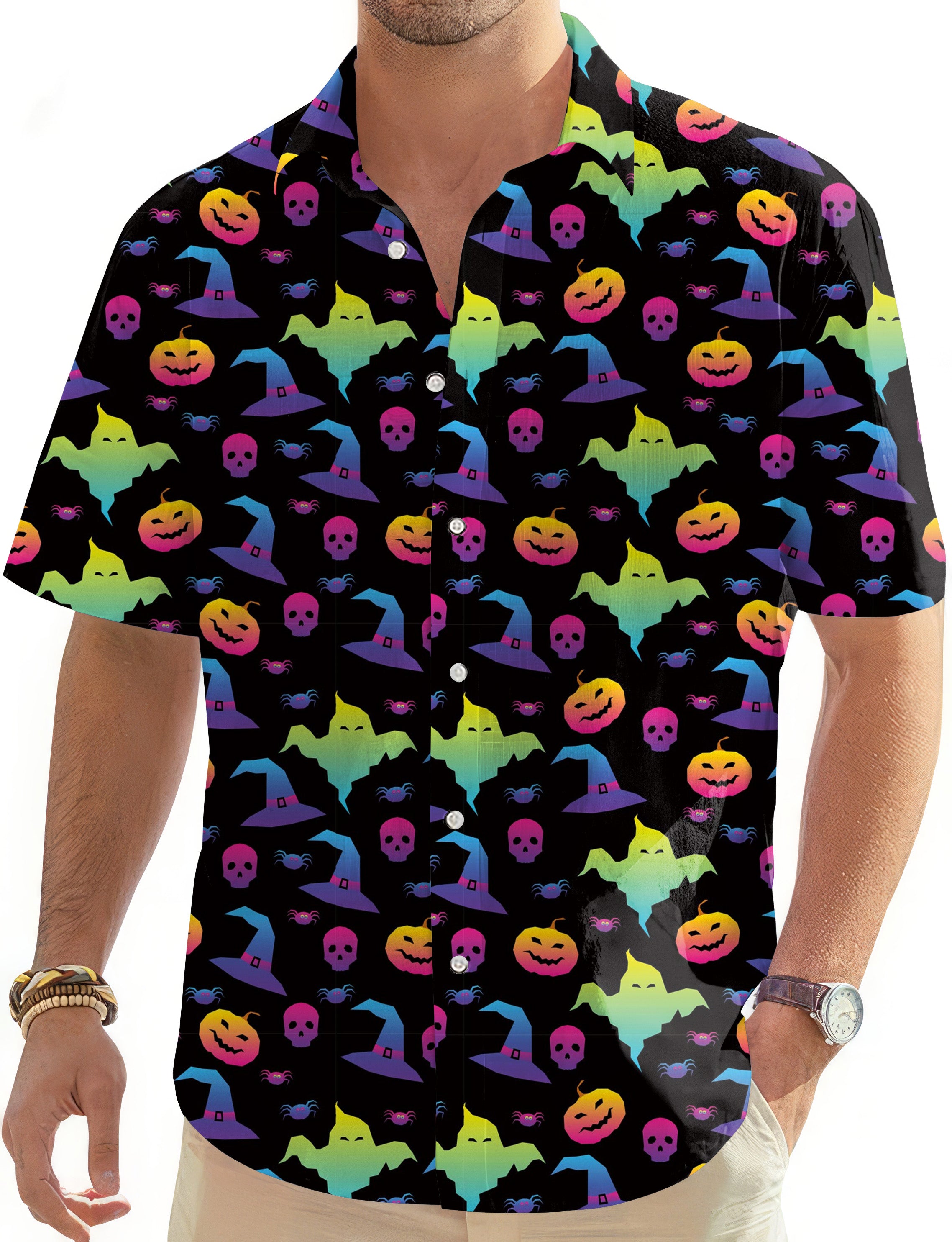 Neon Halloween-Men's Golf Hawaiian Shirts Button Down Shirt