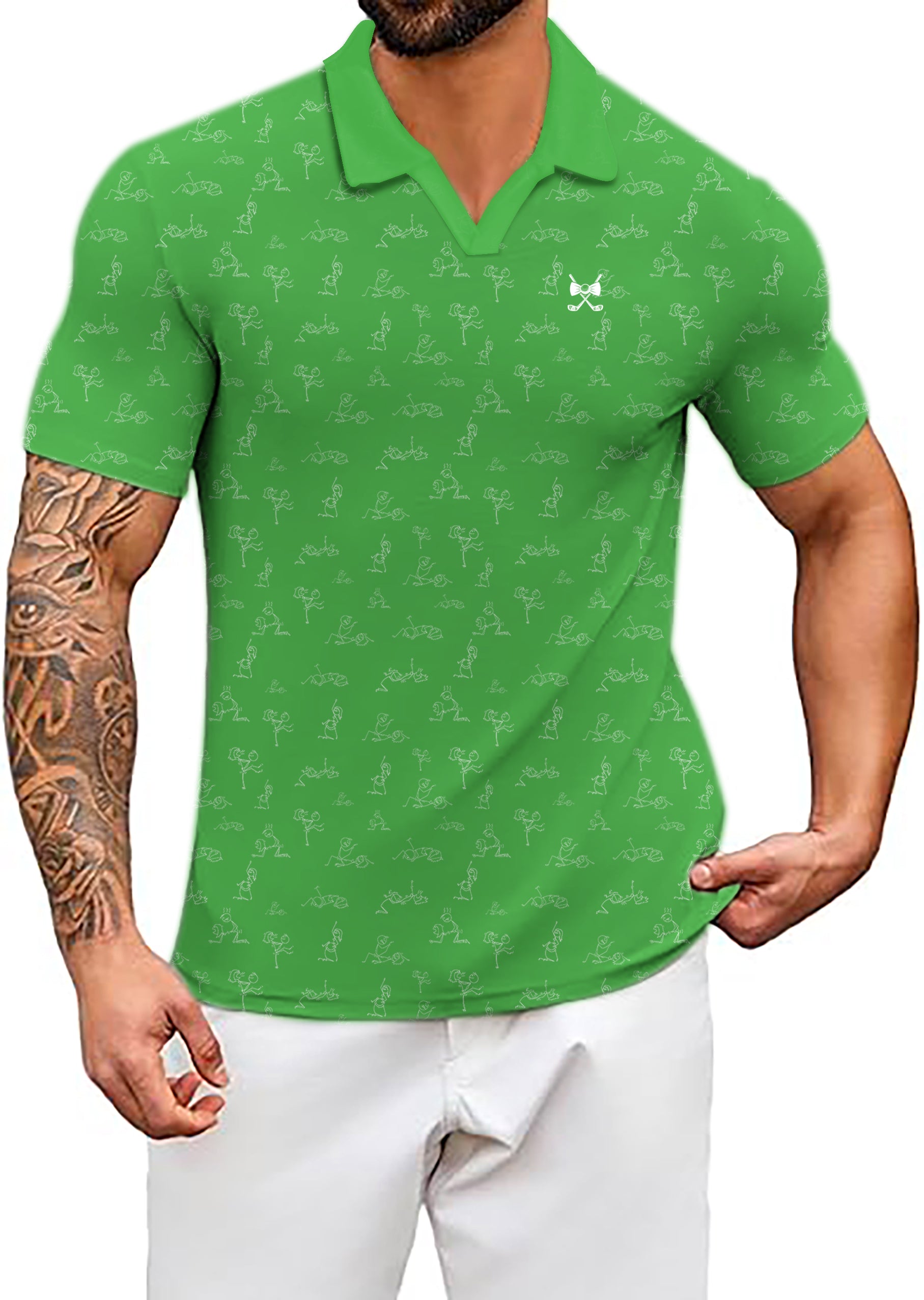 Men's Lime Funny Kamasutra Figures V Neck Golf Polo Shirts