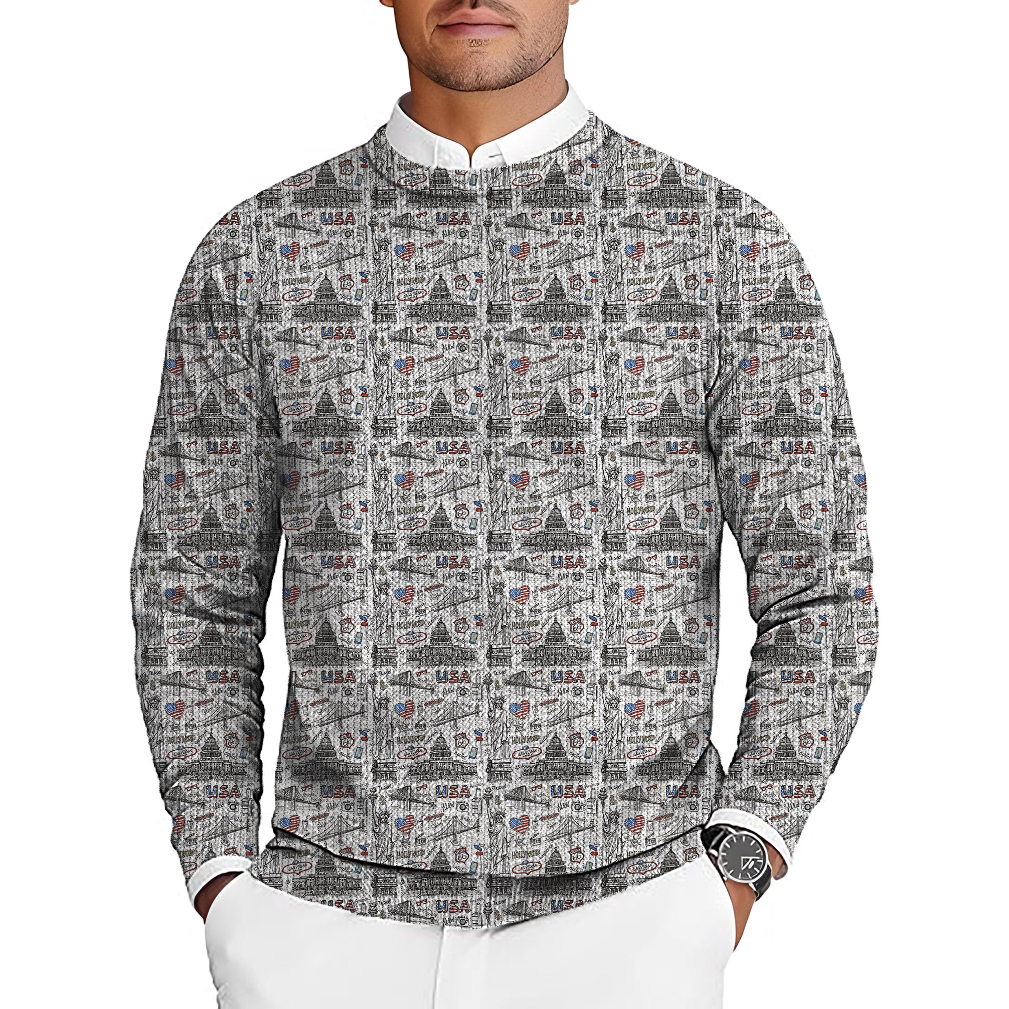 American travel Men's Golf Crewneck Pullover Sweaters Ugly Sweater