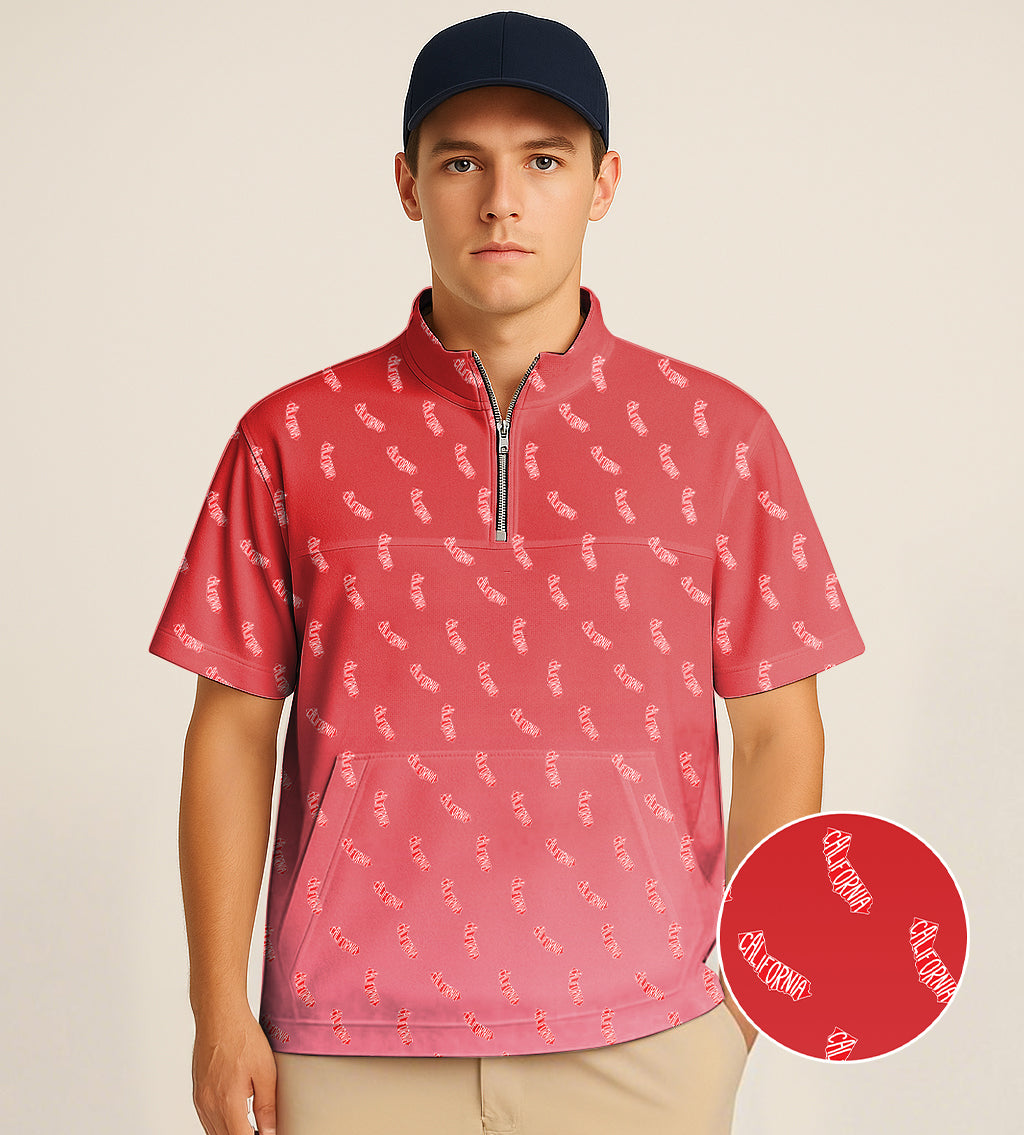 Men's Short Sleeve Quarter Zip Golf Pullover Red California Embroidery