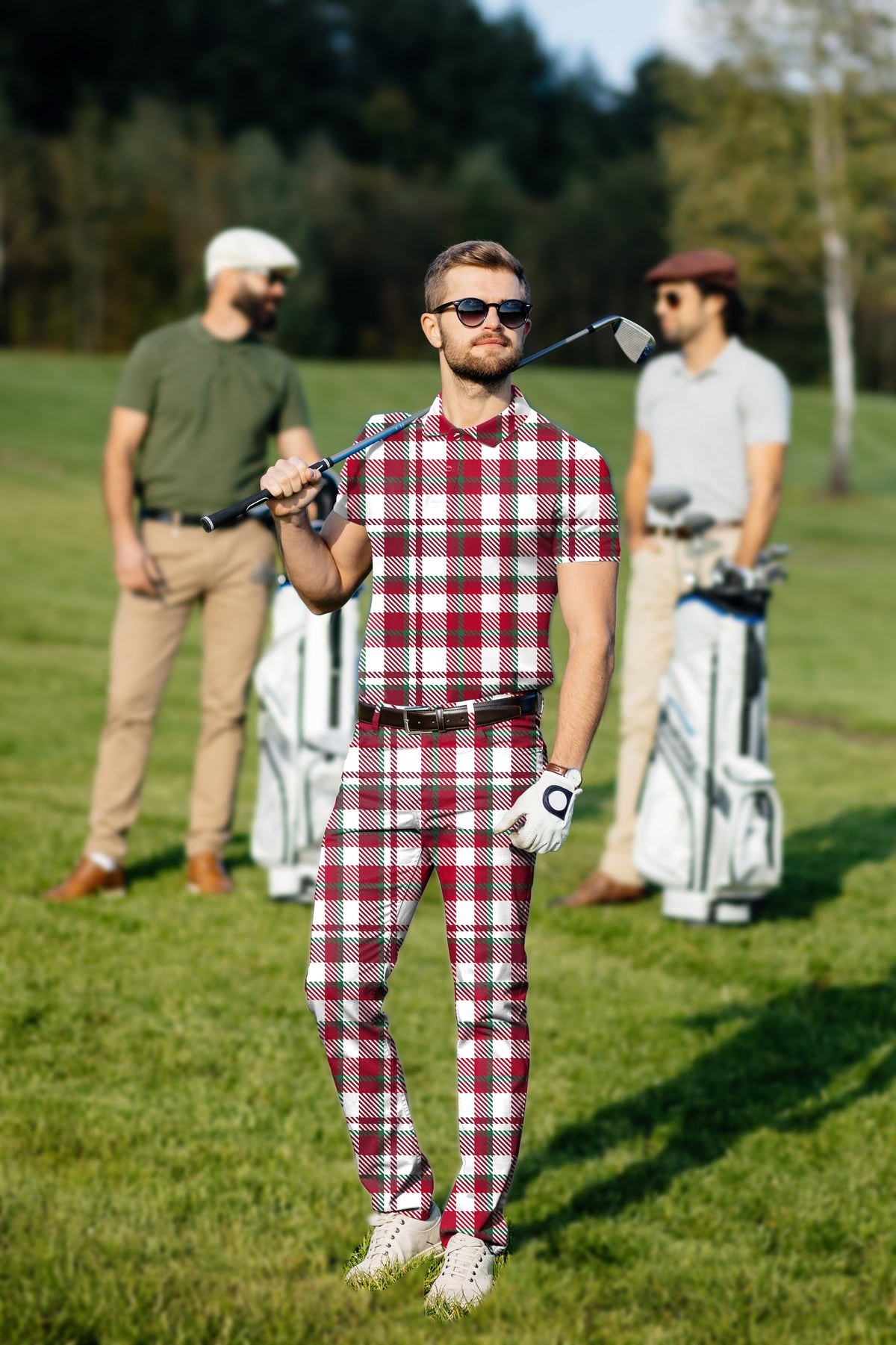 Men's Golf Set Polo+Pants Christmas stripes