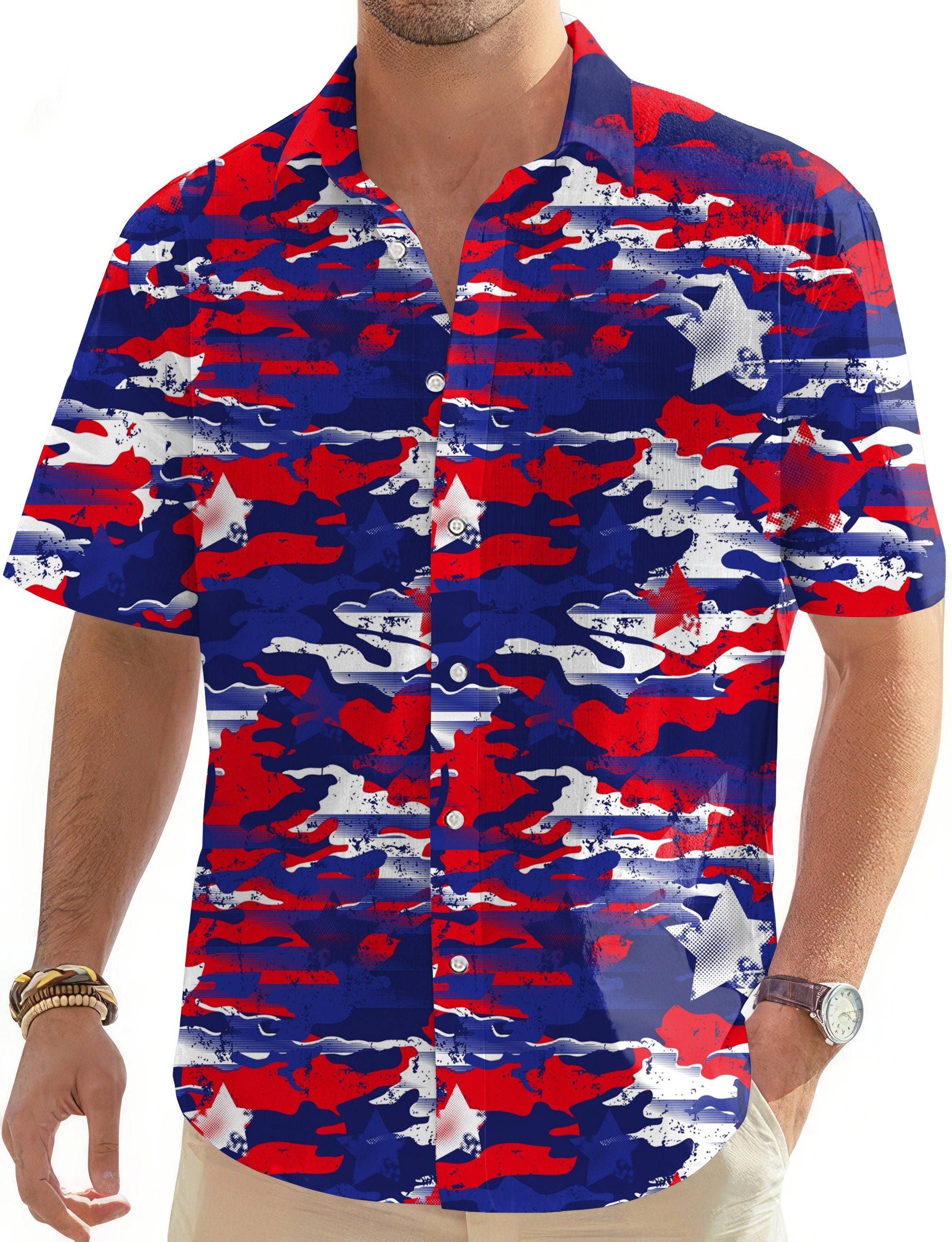 USA camo-Men's Golf Hawaiian Shirts Button Down Shirt