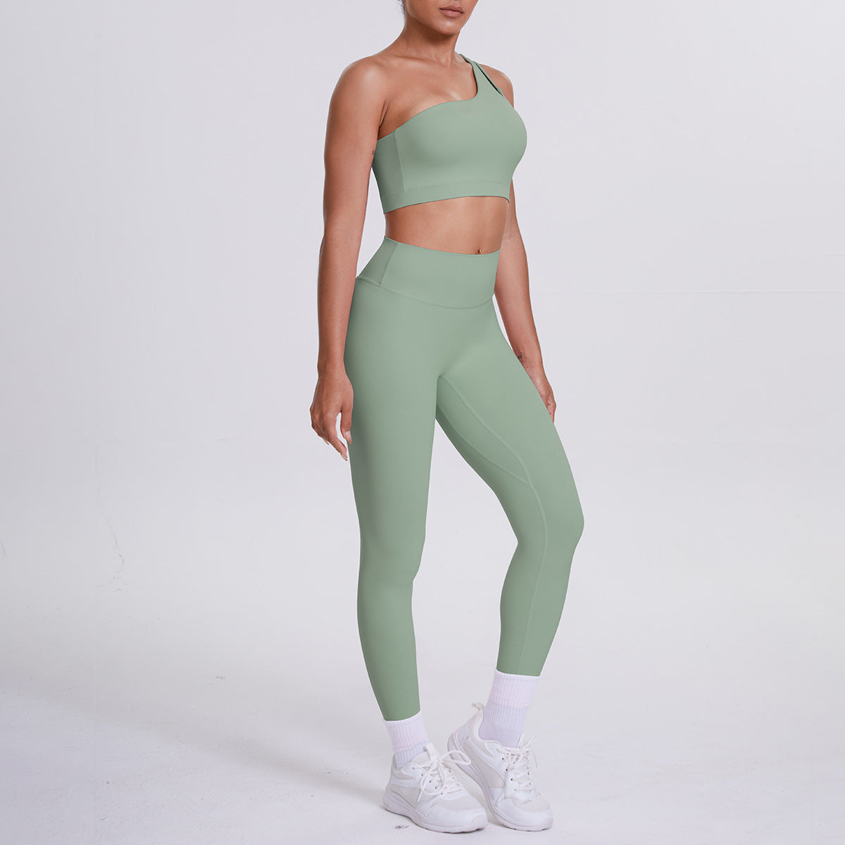 Women's One Shoulder Cutout Back Yoga Set - High Waist Scrunch Butt Leggings Sports Bra Workout Set