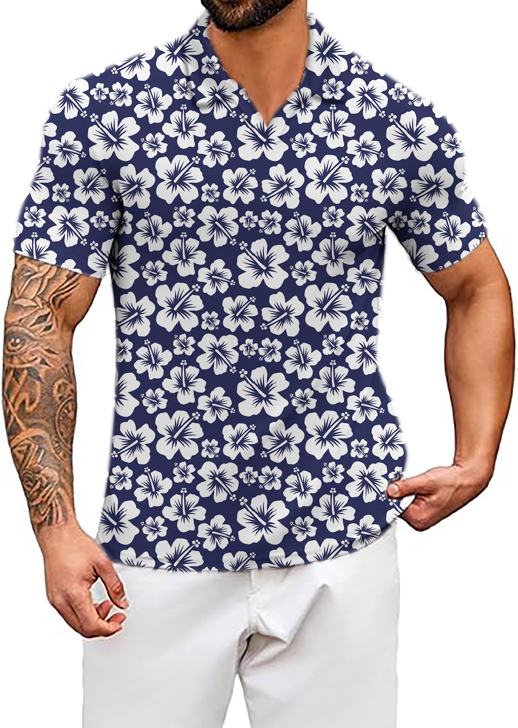 Men's Summer Daisy V Neck Golf Polo Shirts