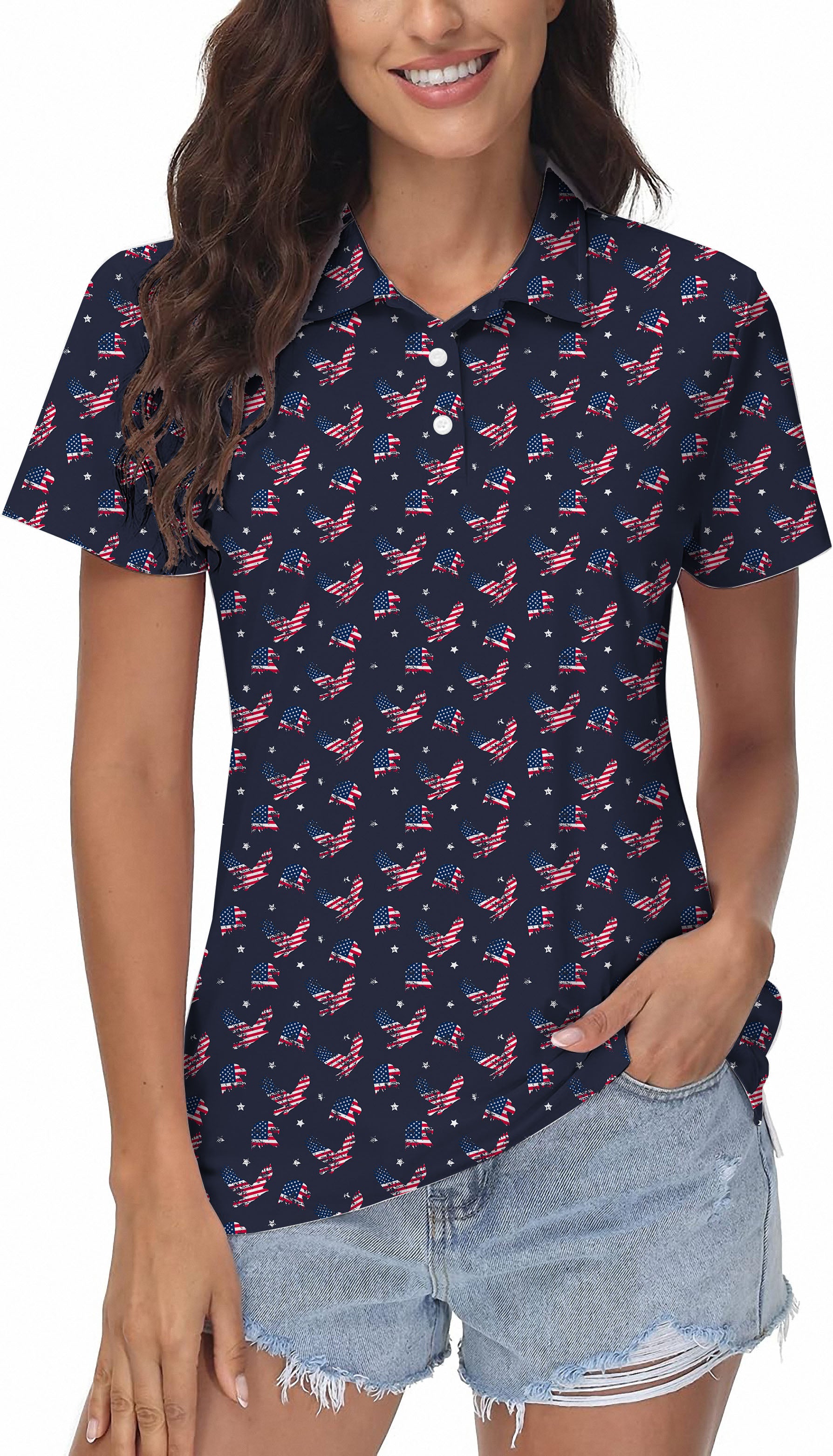 eagle American flag Women's Golf Polo