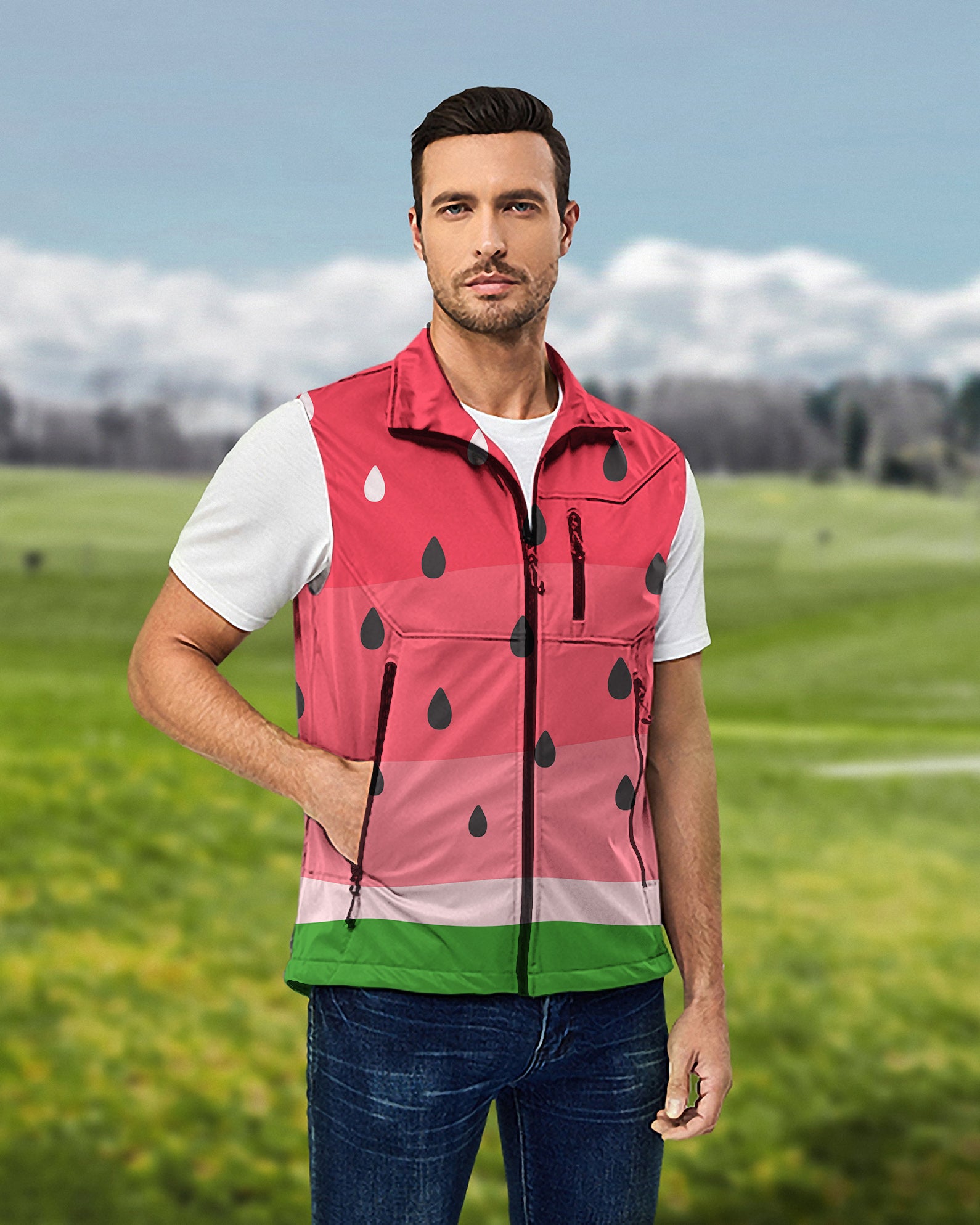 Men's watermelon Lightweight Softshell Vest Sleeveless Jacket for Golf