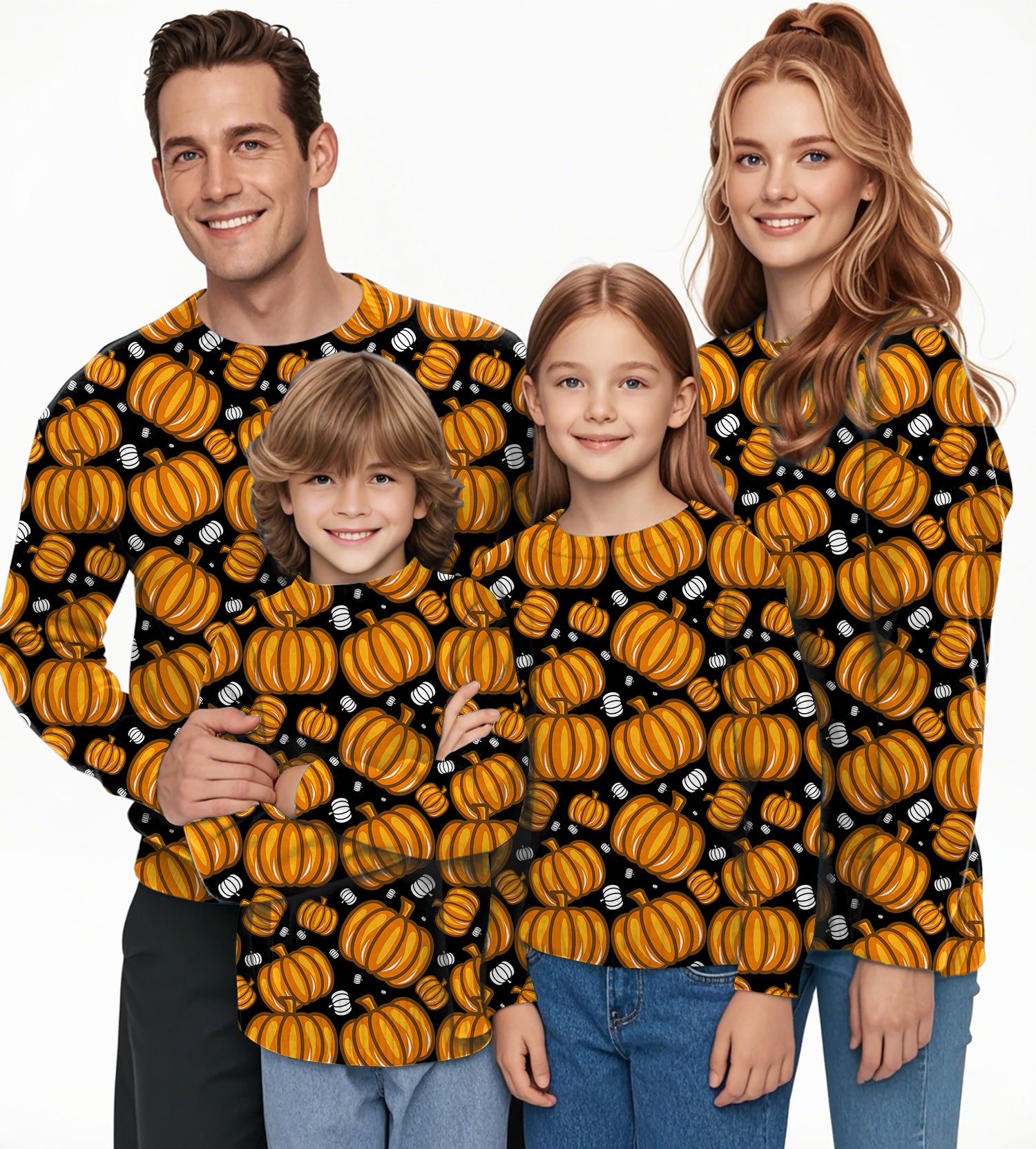 Halloween Pumpkin Family Crewneck Pullover Ugly Sweater Men Women boy girl family