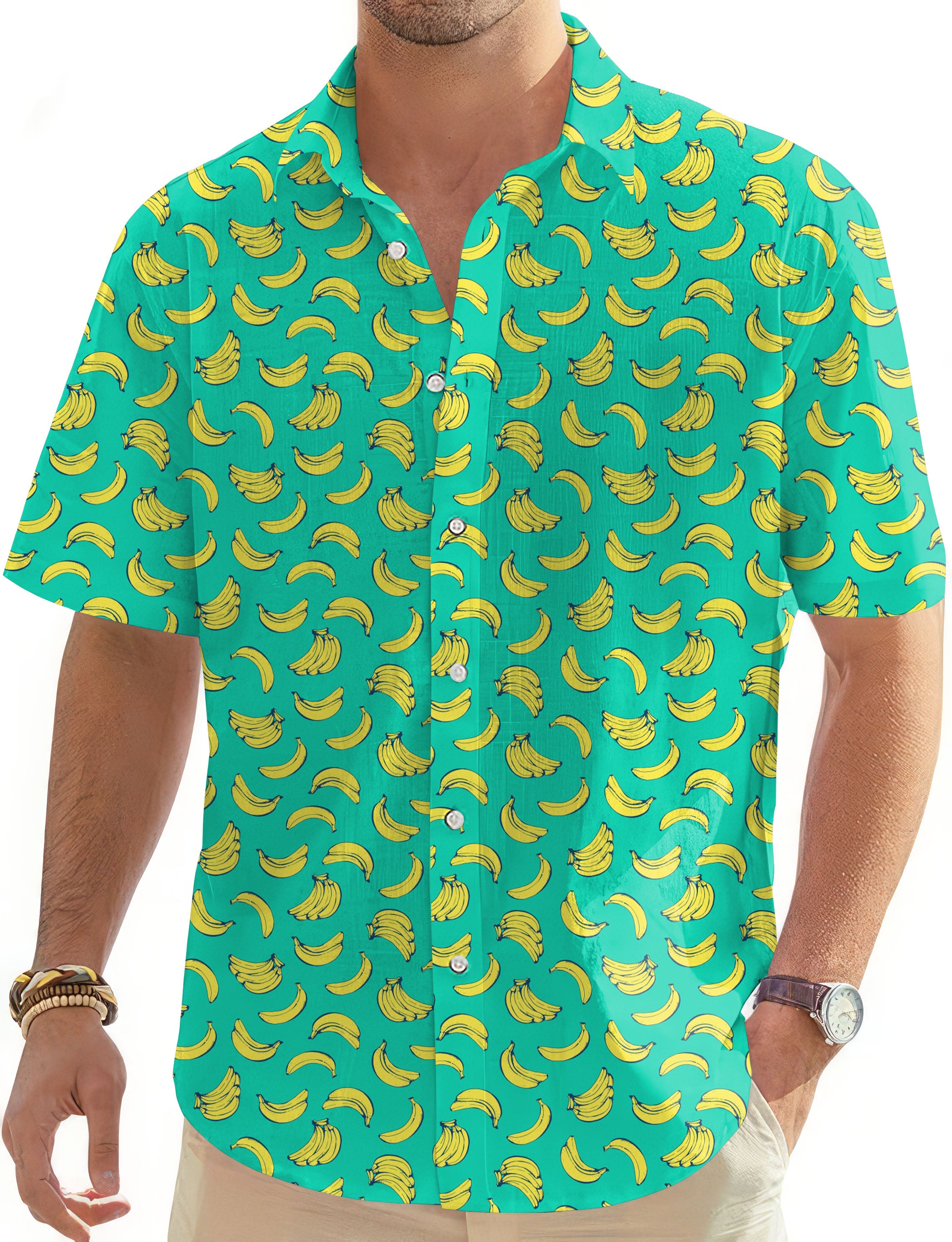 Banana Summer-Men's Golf Hawaiian Shirts Button Down Shirt