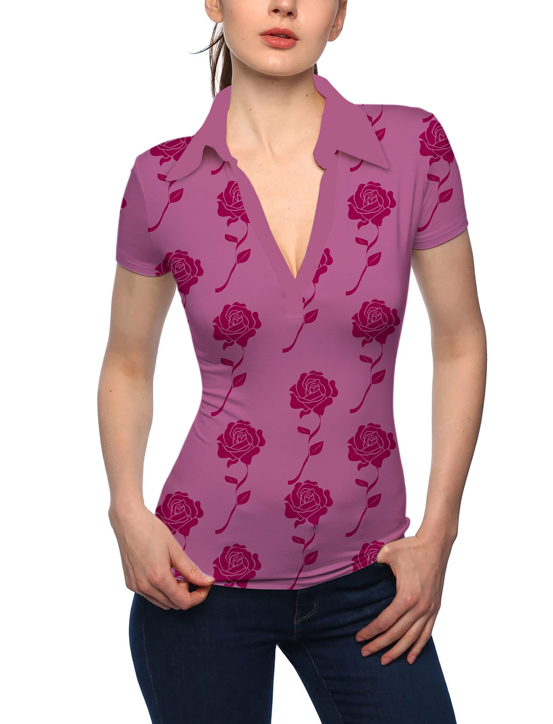 Women's Red Roses Limited Edition V Neck Golf Polo