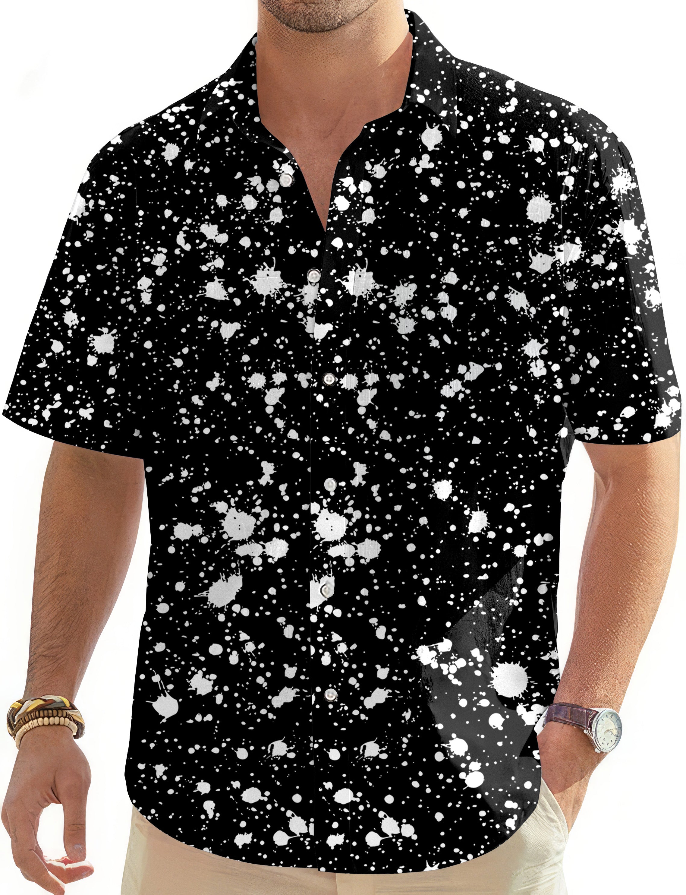 ZEBRA SPLATTER-Men's Golf Hawaiian Shirts Button Down Shirt