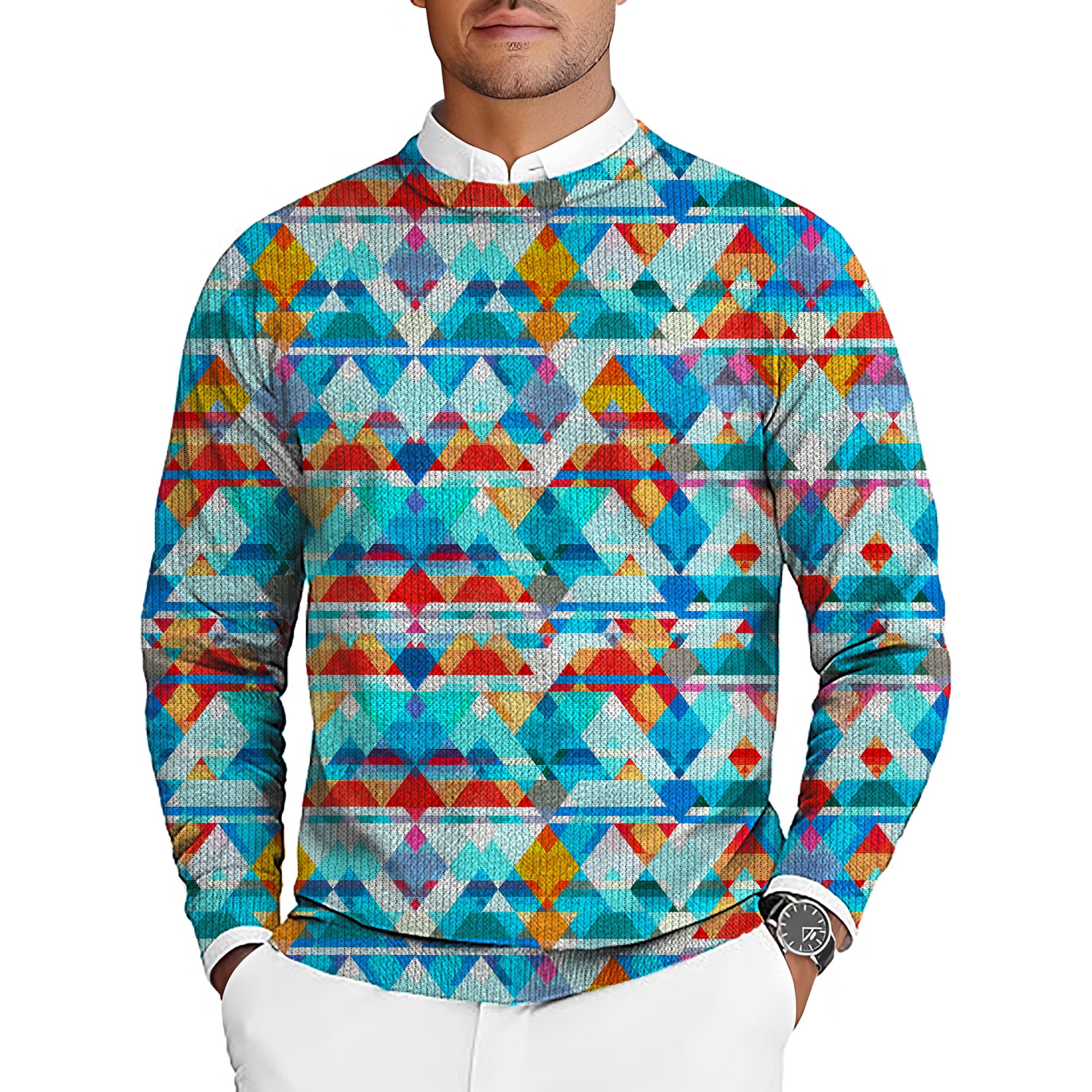 Geometric lattice Men's Golf Crewneck Pullover Sweaters Ugly Sweater