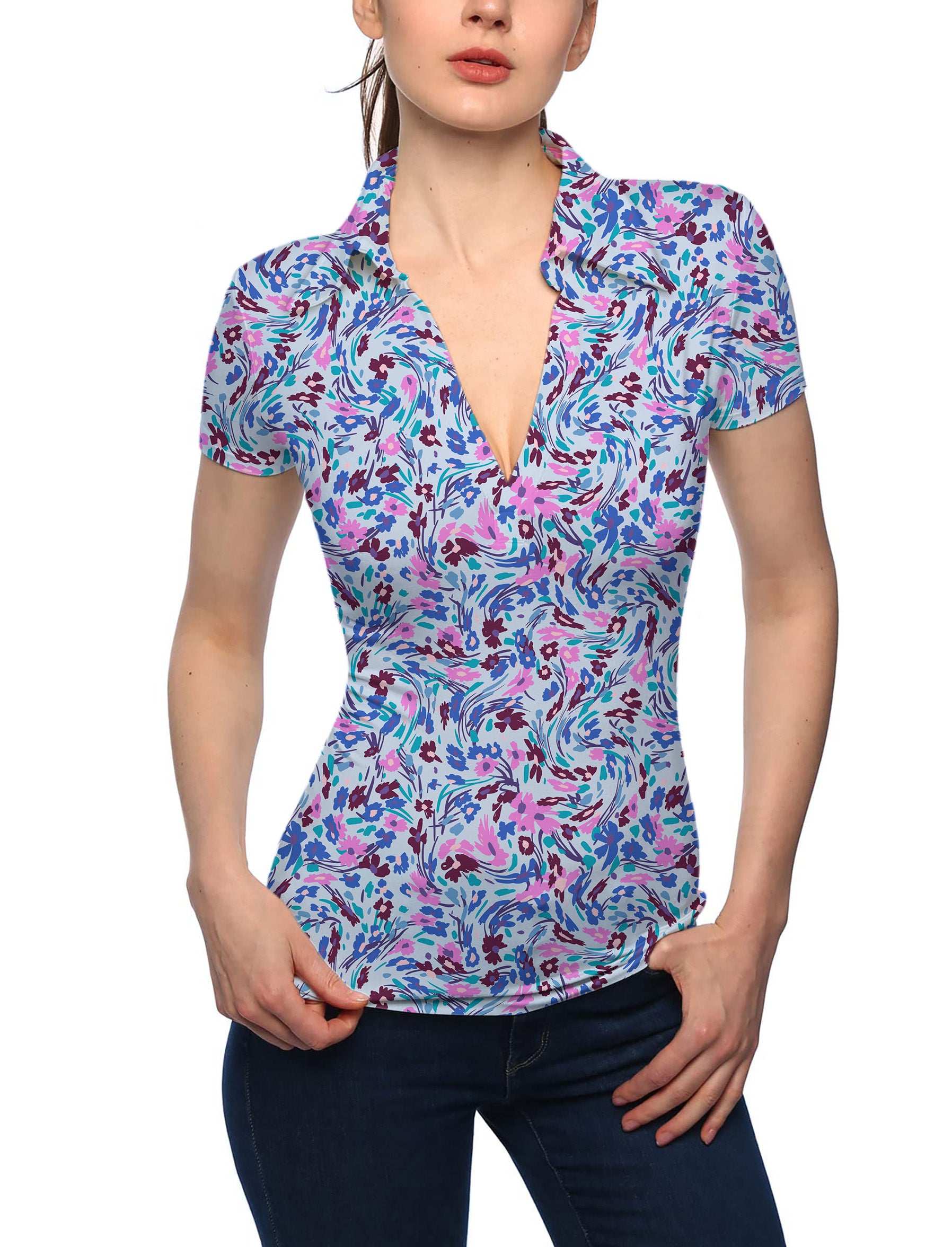 Women's Flower Twist V Neck Golf Polo