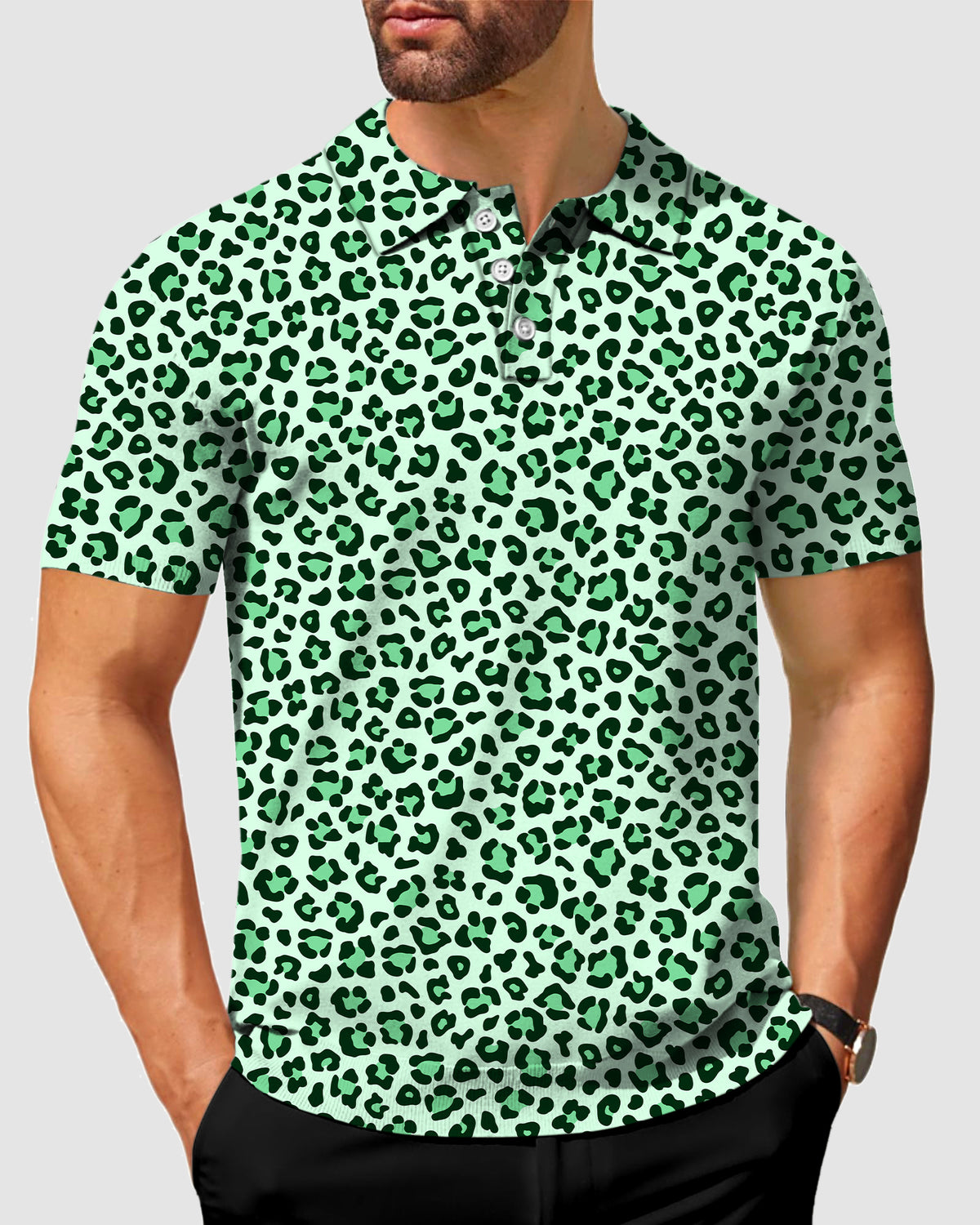 Men's Green leopard print Polo