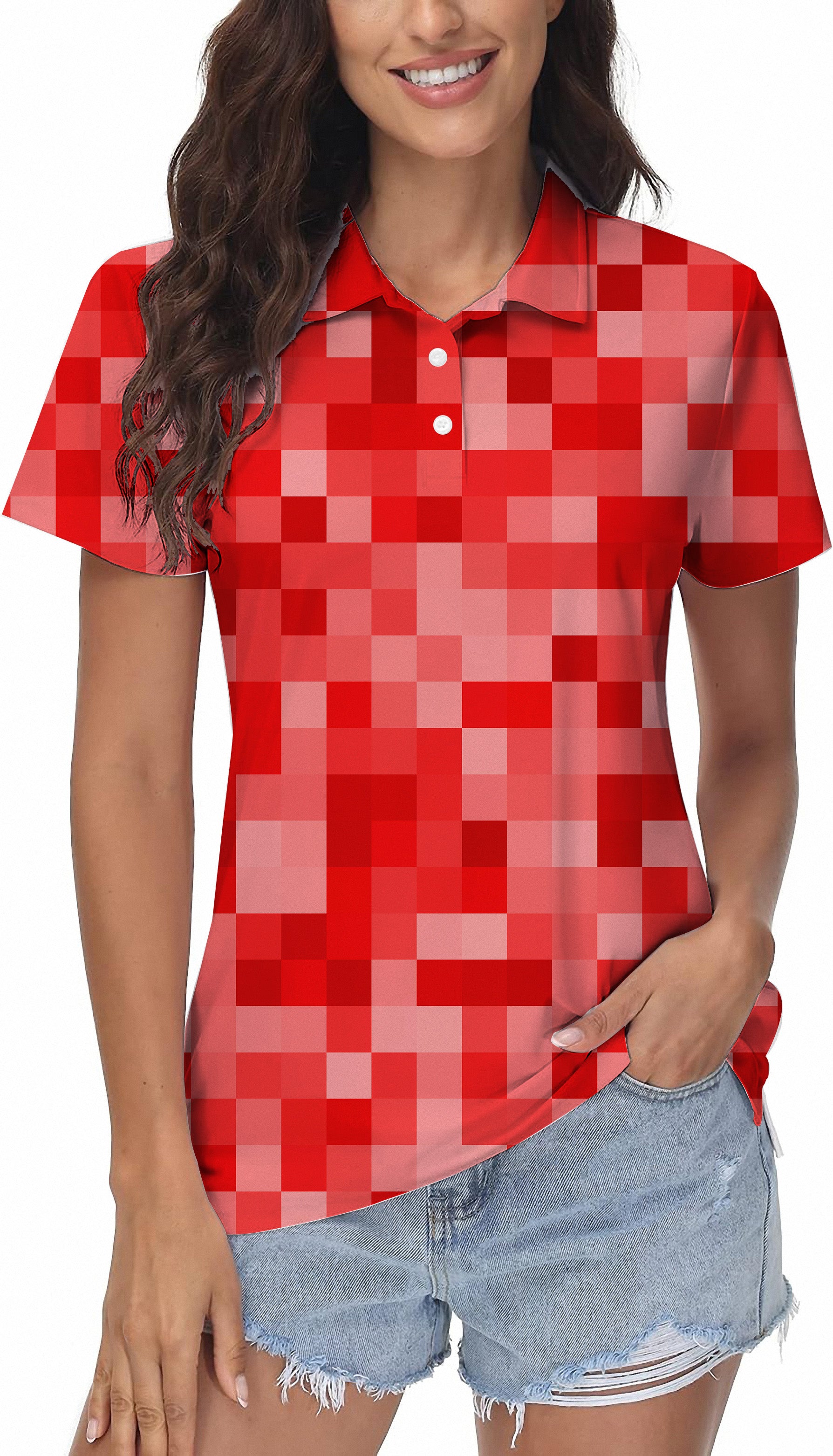 Red Pixel Big Women's Golf Polo