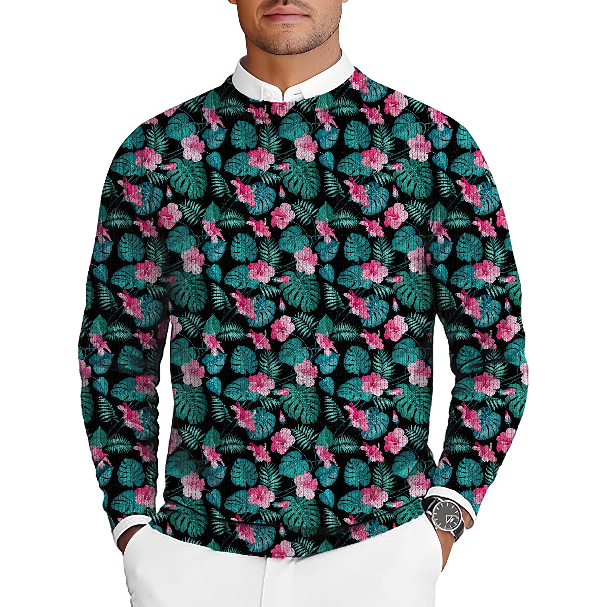 Tropic Floral Men's Golf Crewneck Pullover Sweaters Ugly Sweater