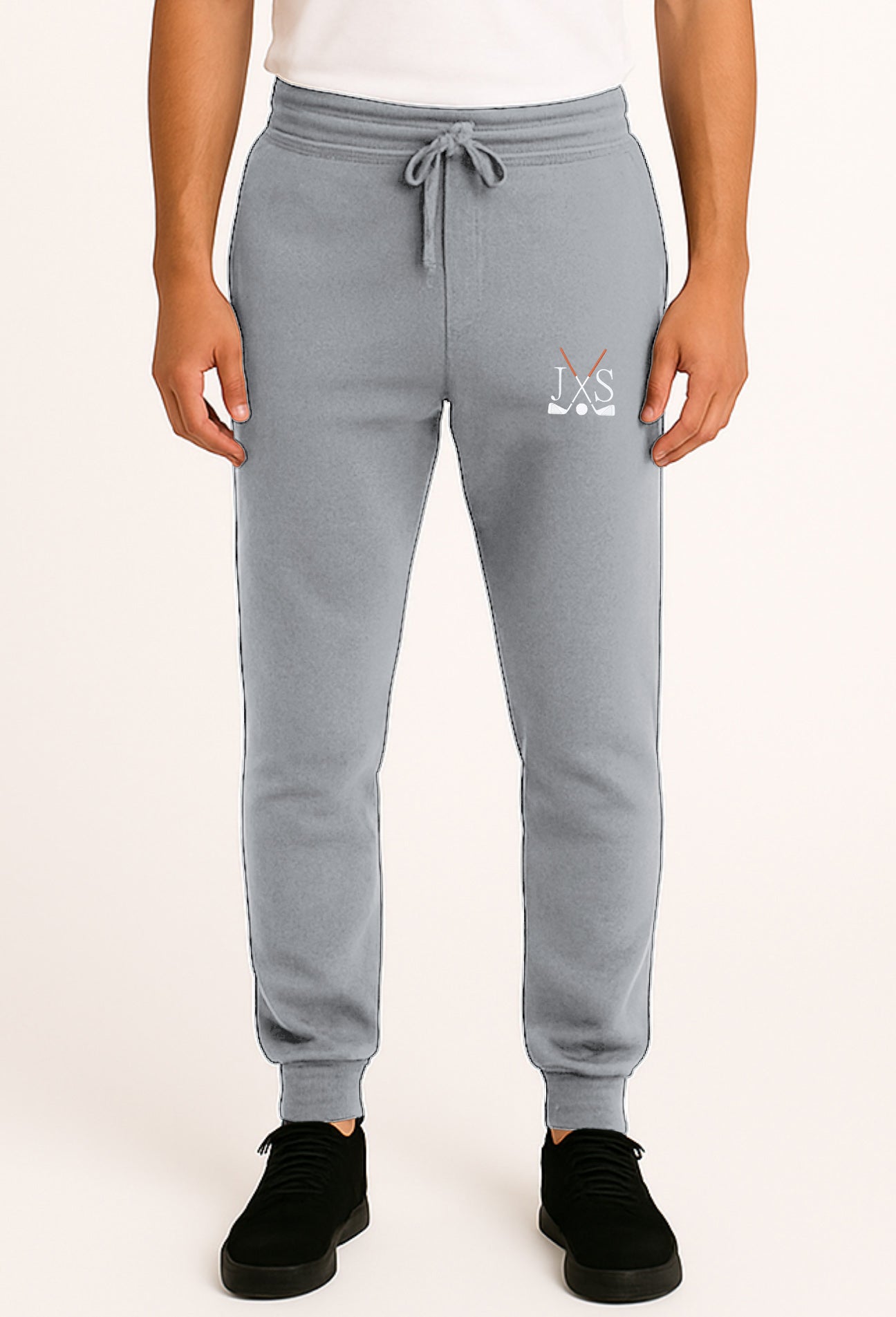 Embroidery solid color grey plus size sports sweatpants with golf club and initials embroidery