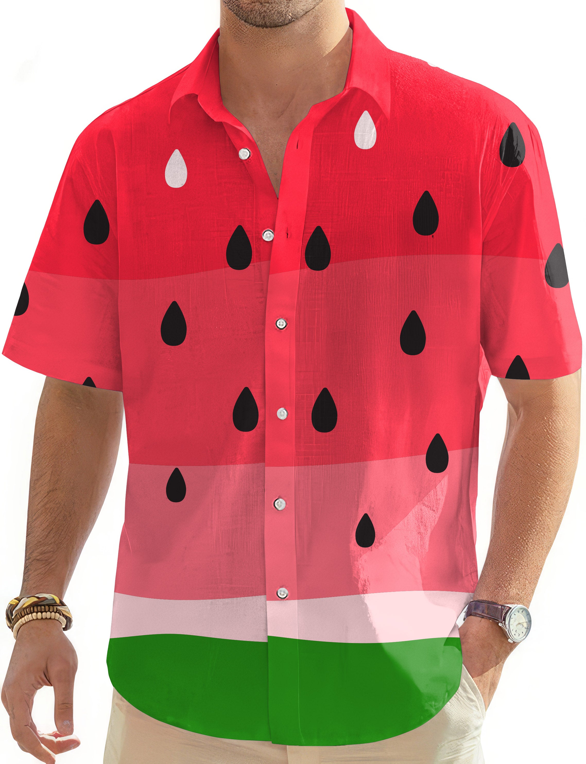 watermelon-Men's Golf Hawaiian Shirts Button Down Shirt