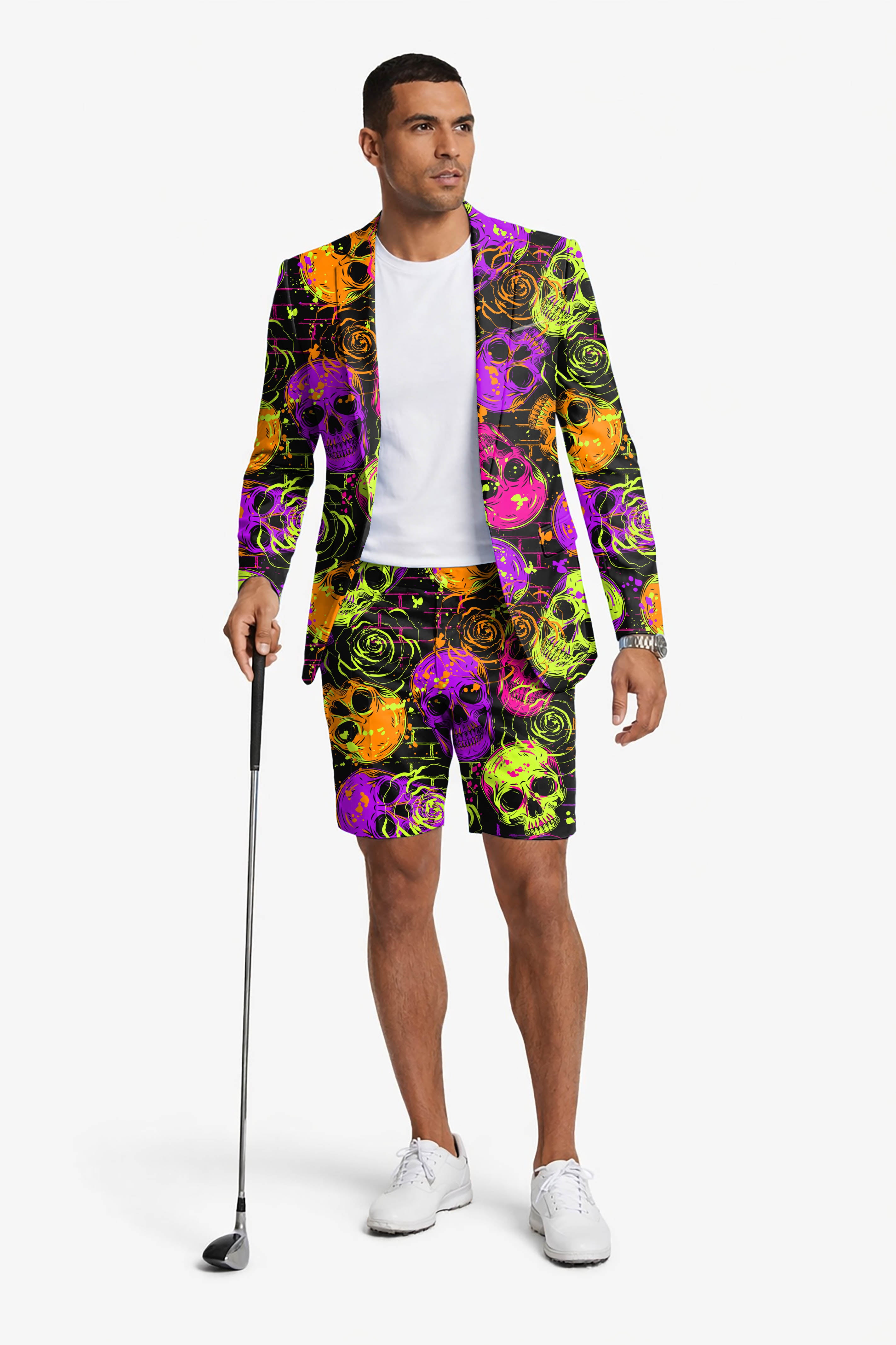 Halloween Colors Skull Men's Party Costumes-Theme Party 2pcs Suit set-Blazer Shorts