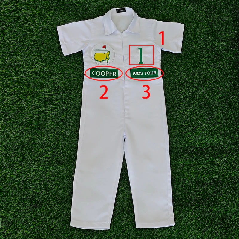 Custom Golf Short-Sleeved Shirt And Long Pants Suit for kids Golf White-Green Suit Children's Jumpsuit Baby Golf Birthday Uniform With Hat