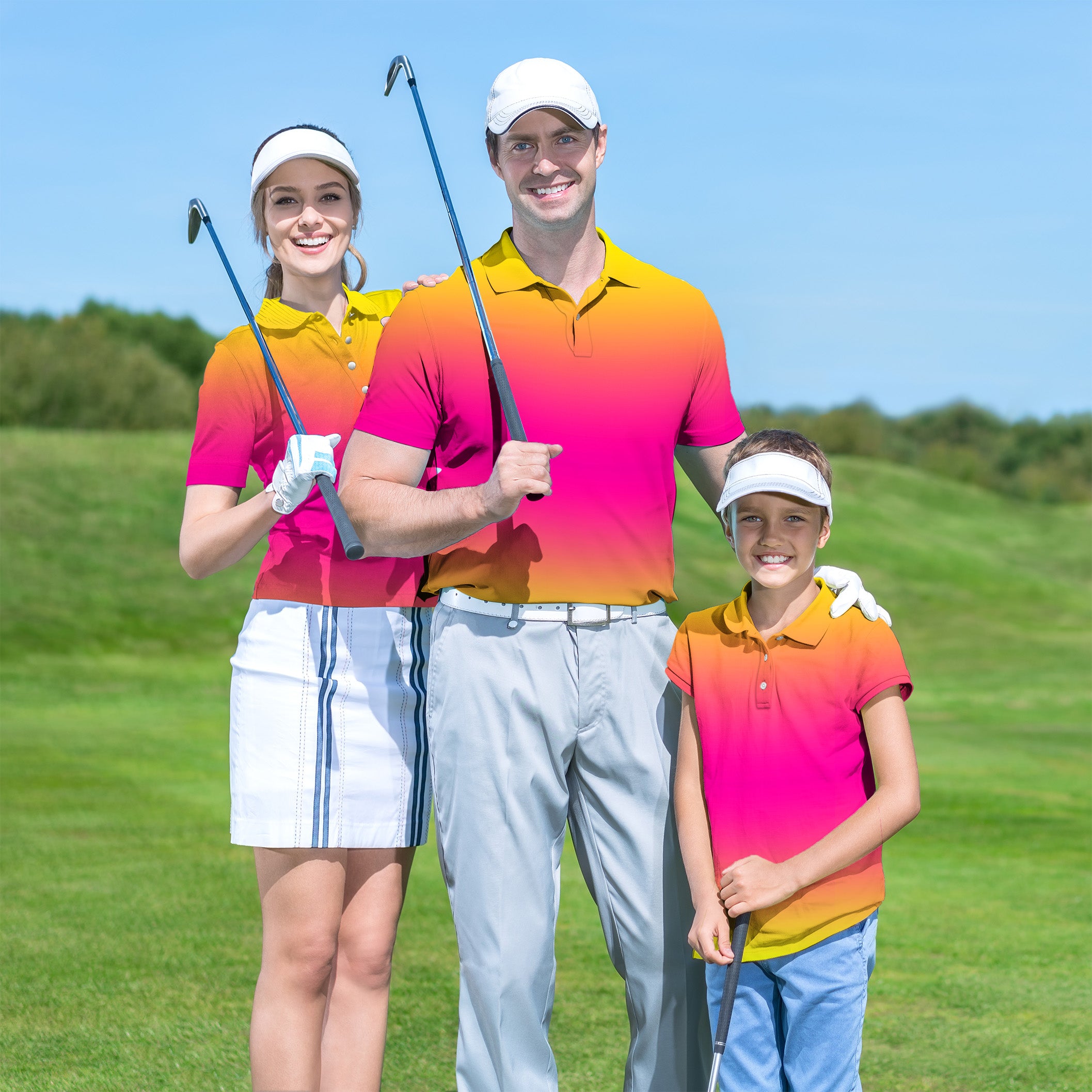 Neon Gradients Golf Polo Men Women youth family set