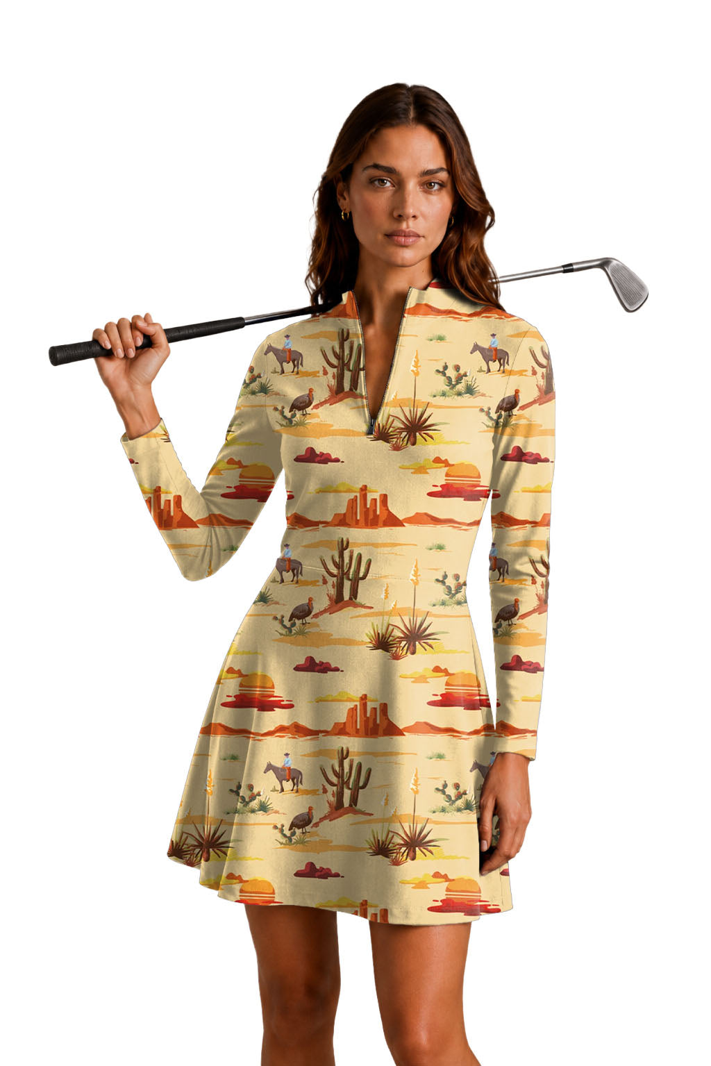 Vintage Desert Women's Golf Long Sleeve Zipper Dresses Comes with separate matching shorts