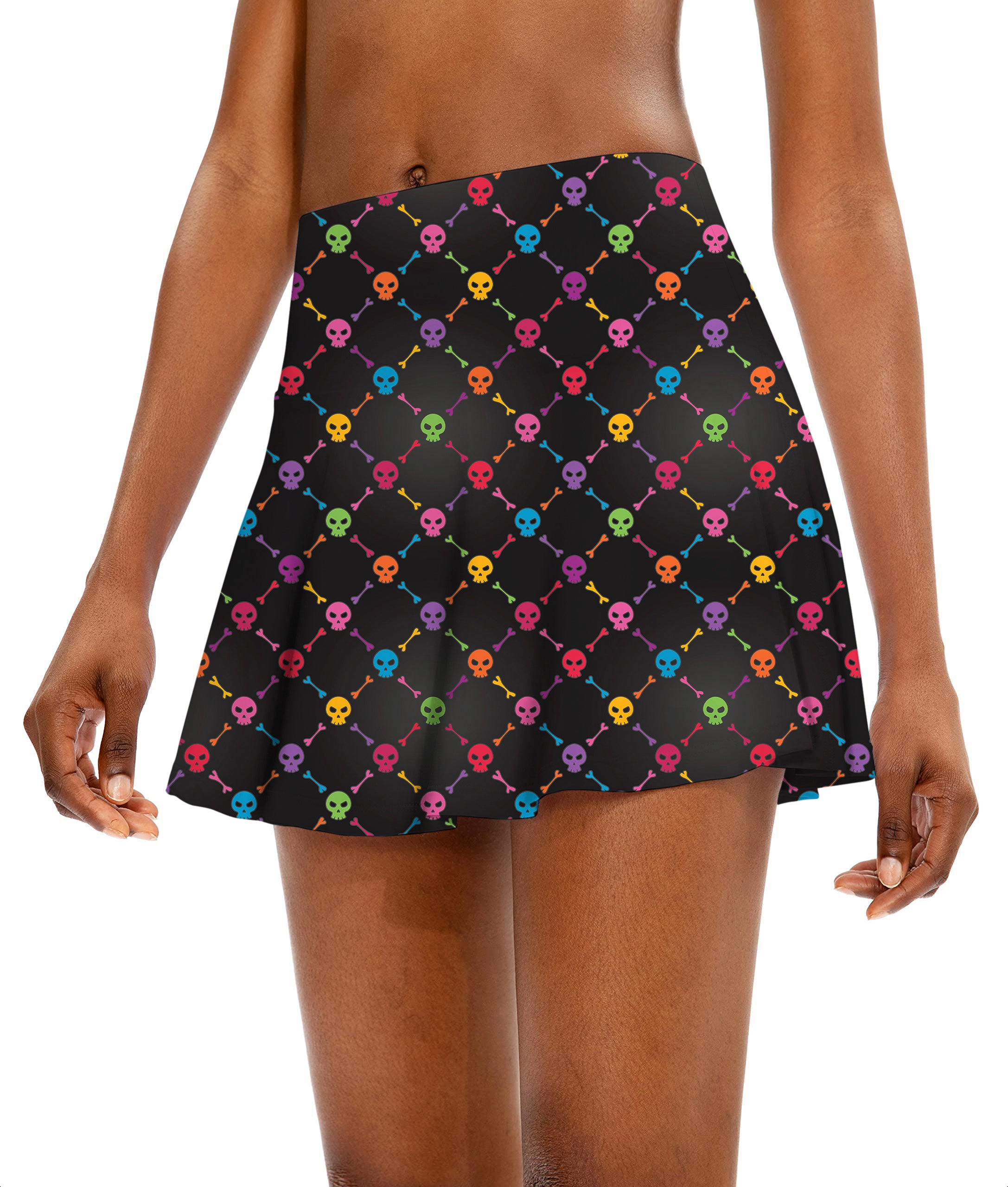 Halloween Colors Skull Bones Women's Athletic Golf Skorts Flared Skirts