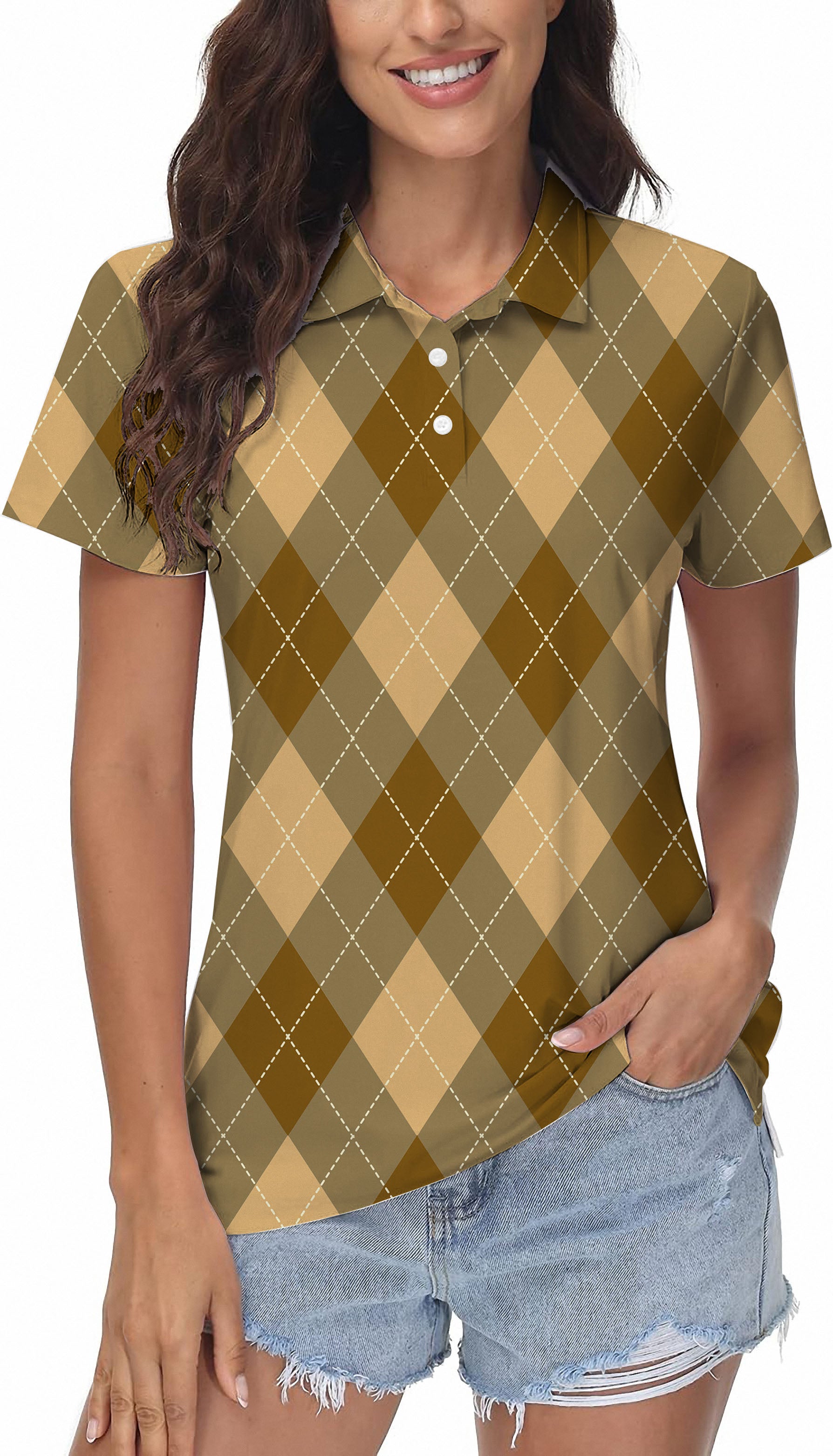 brown Argyle Women's Golf Polo