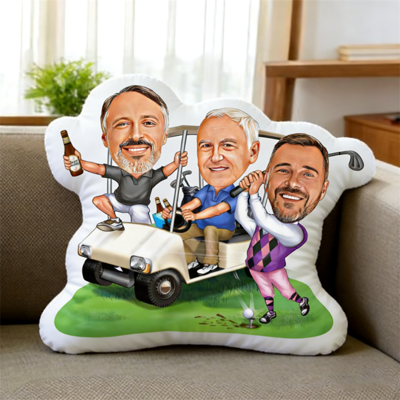 Custom Photo Face Pillow Play Golf Face Picture 3 Person Pillow Doll Face Shaped Pillow Golf Gift for Living Room