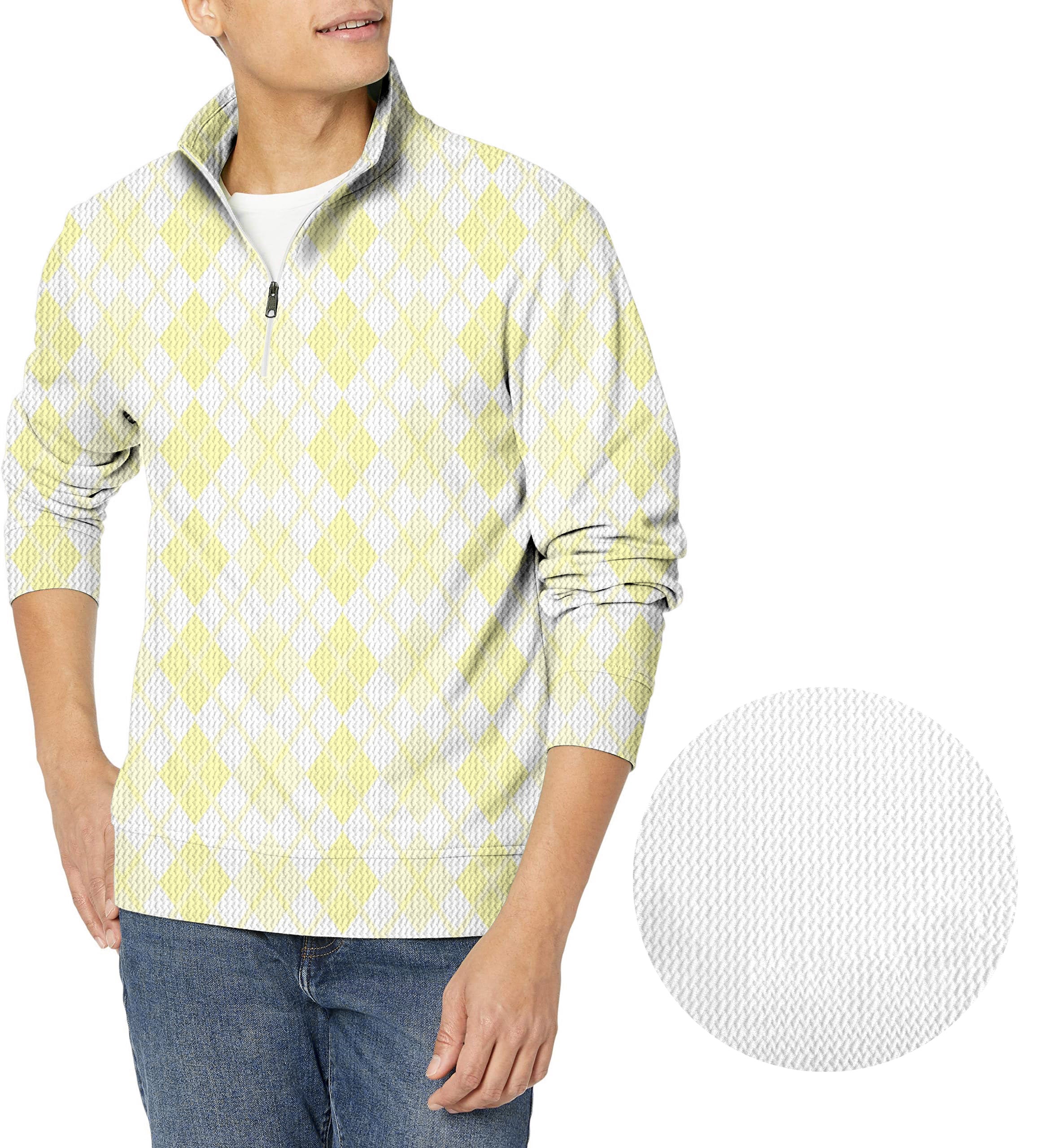 Argyle yellow grid-Men's Golf Waffle Zipper Pullover