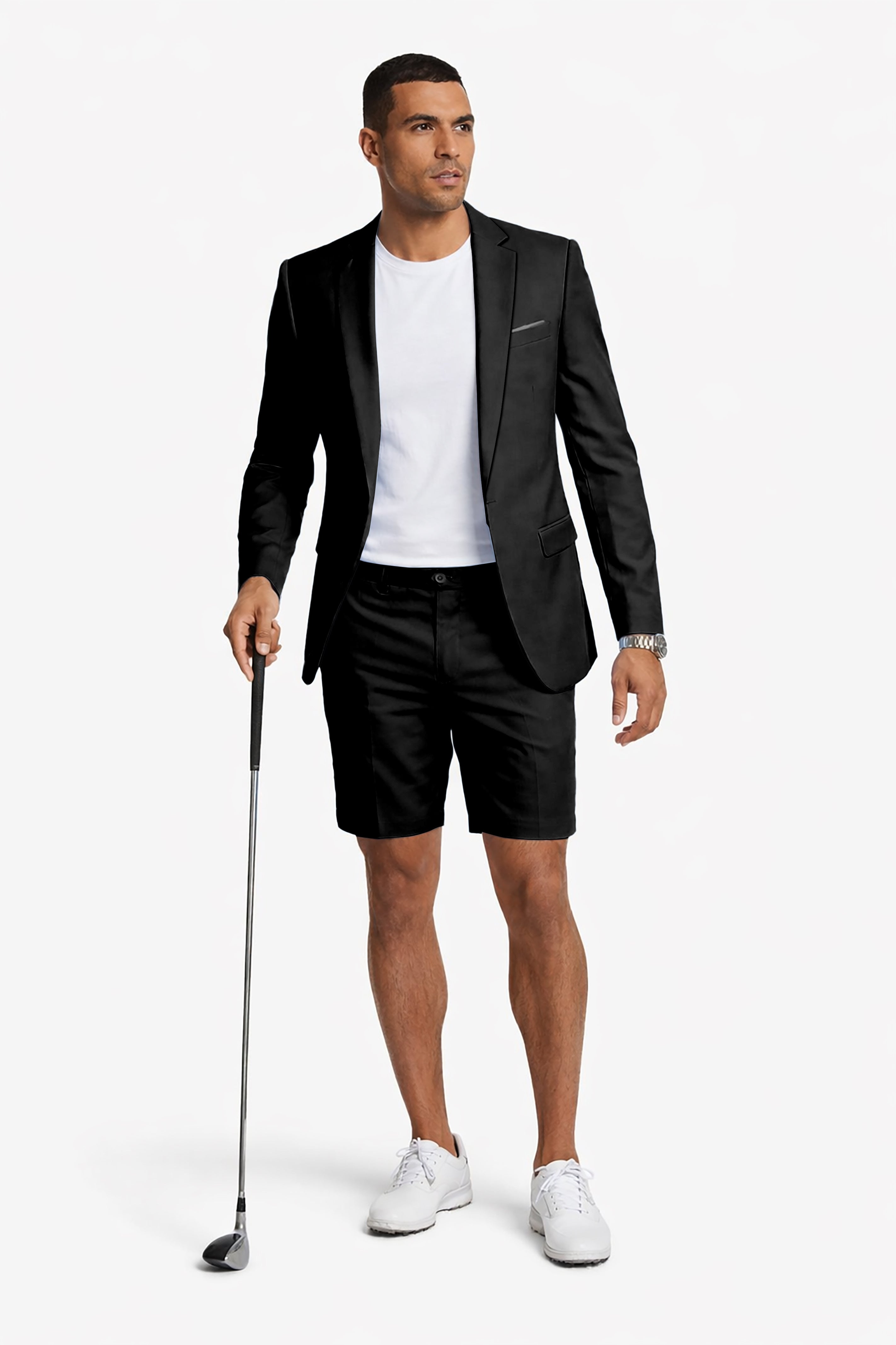 pure Black Men's Party Costumes-Theme Party 2pcs Suit set-Blazer Shorts