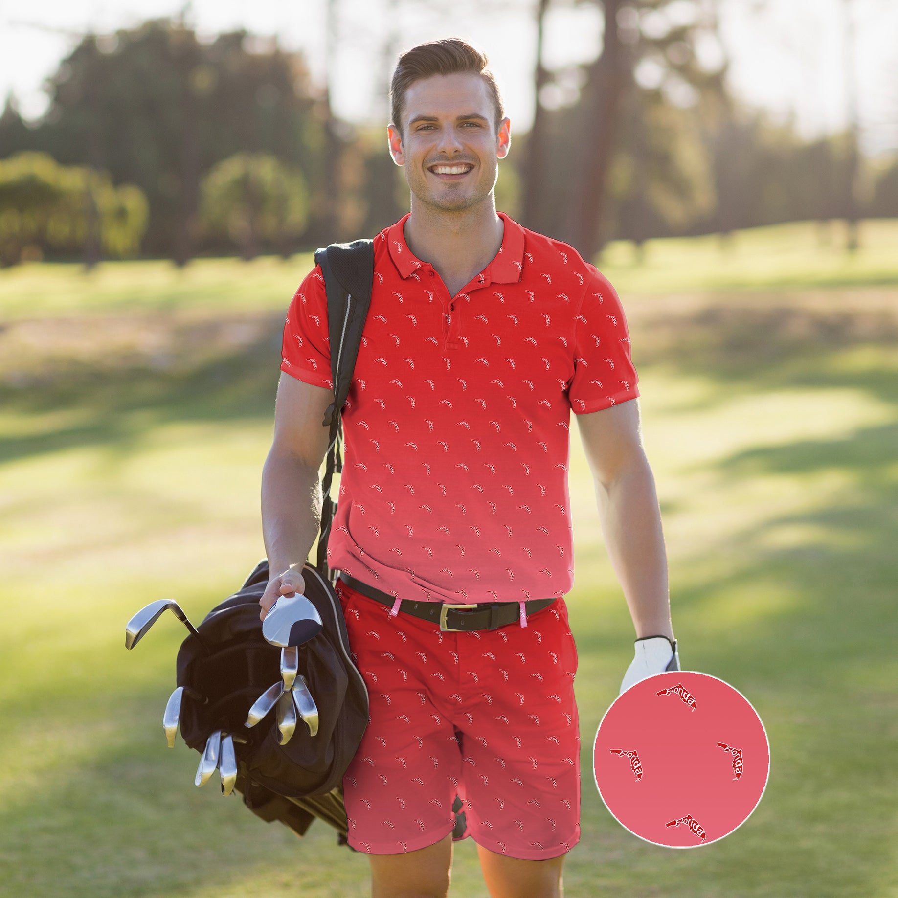 Men's Golf Set Polo+Shorts Red Florida